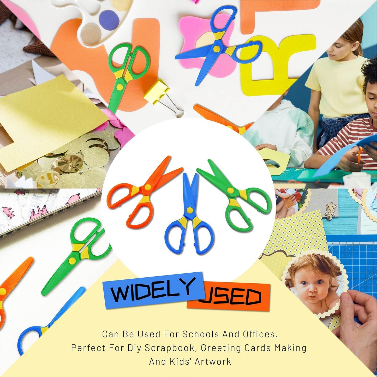 JIALEEY 3-Pack Plastic Child-Safe Scissors — Toddlers Training Scissors for Home & Classroom