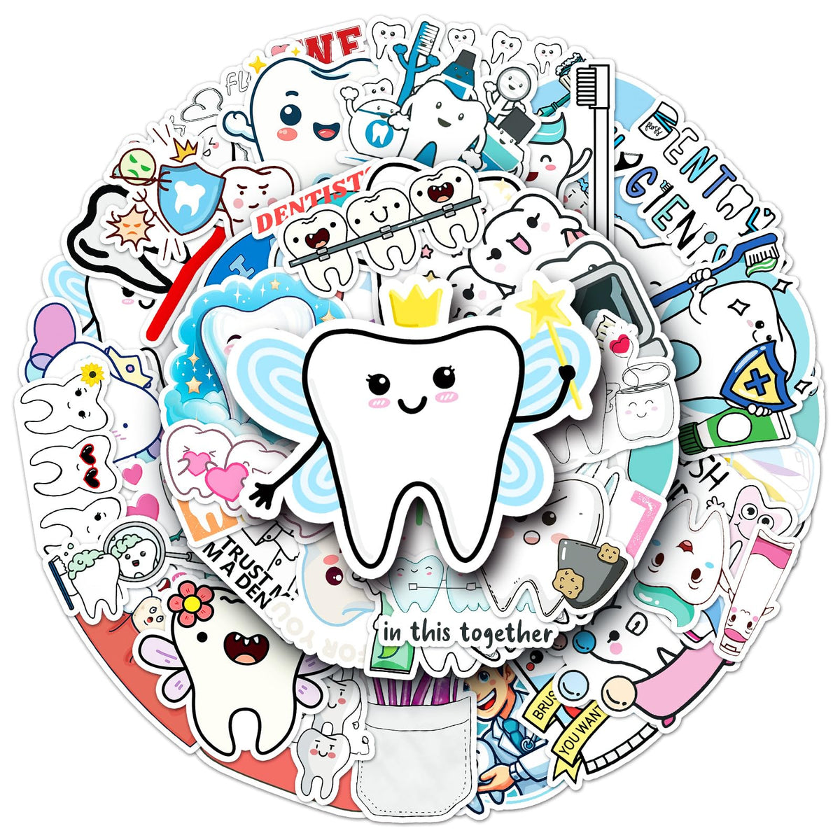 Jictegb Tooth Stickers — 50 Pcs Vinyl Decals for Laptop, Bottle, Luggage & More