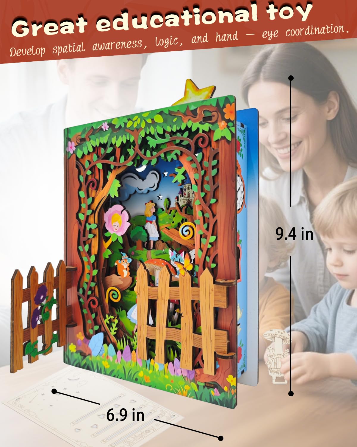 Jigtoy 3D Wooden Puzzles – Alice in Wonderland Book Nook with LED Night Light