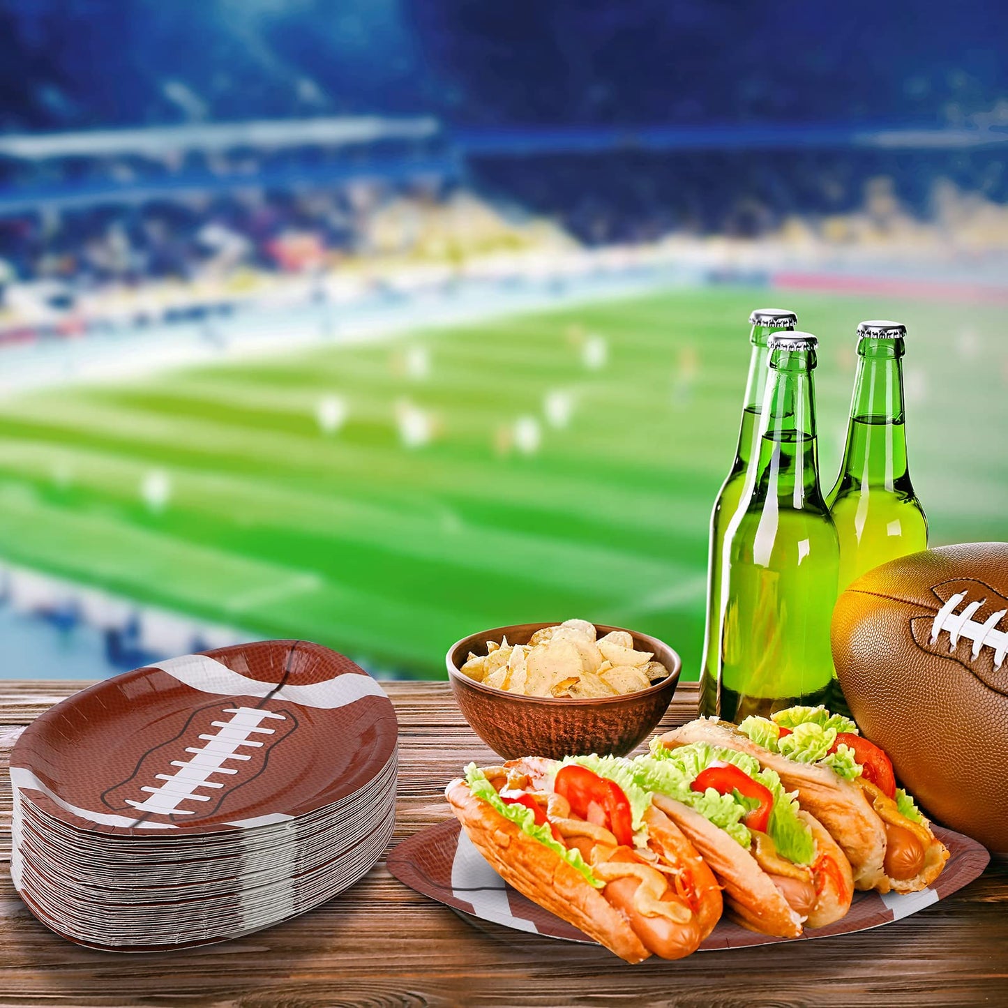 JimysCo ADXCO Football Shaped Paper Plates – 50ct, 9.4 x 5.9 in, Heavy-Duty & Oilproof