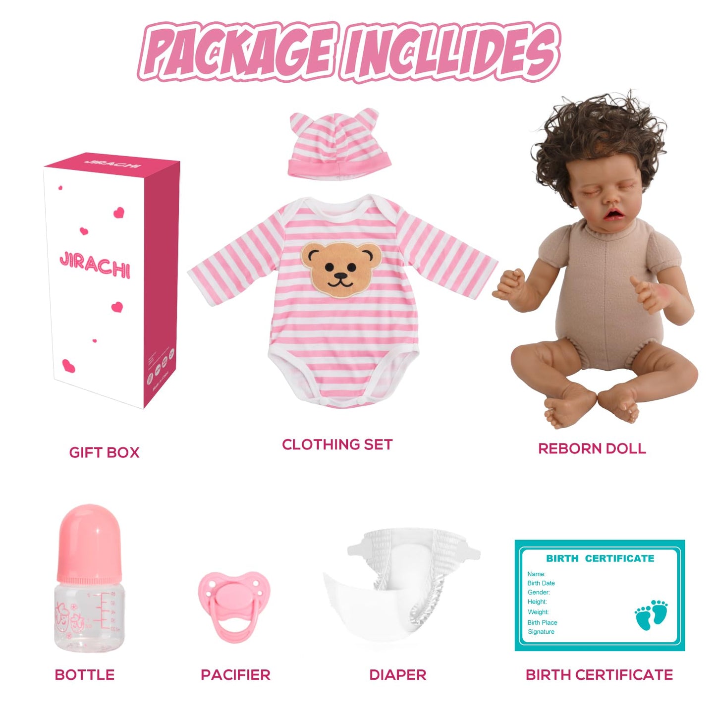 Jirachi Realistic Black Reborn Baby Doll – 18-inch Silicone Soft Body, Feeding Kit & Gift Box