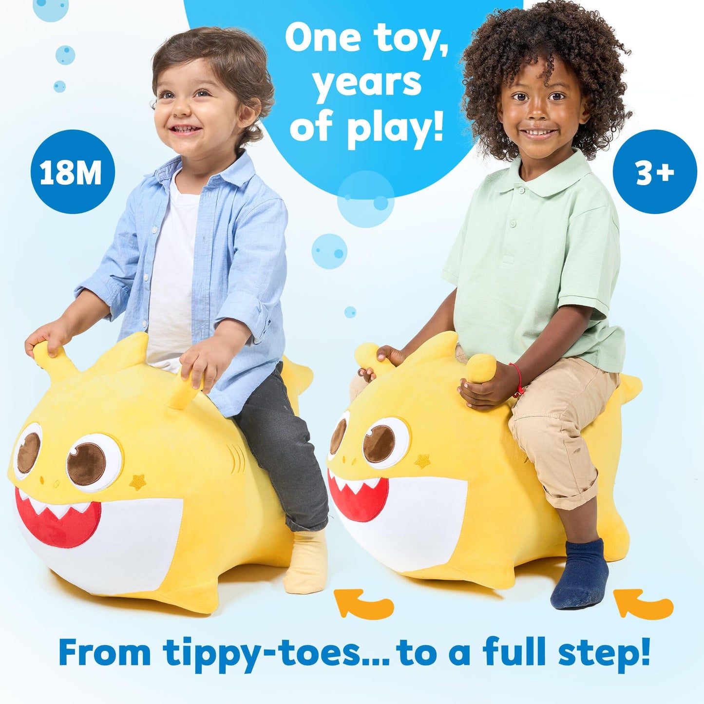JITTERYGIT Baby Shark Bouncy Hopper - Musical Plush Ride-On for Indoor & Outdoor Fun