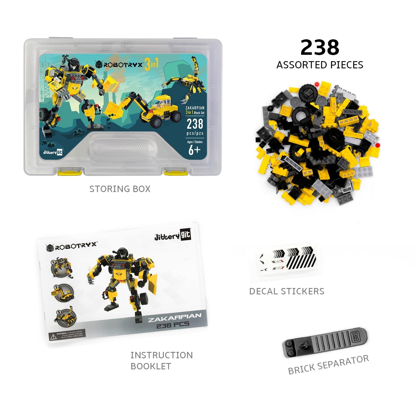 JITTERYGIT Robotryx 238-Piece STEM Builder • Glow-in-the-Dark 3-in-1 Kit for Ages 6-10