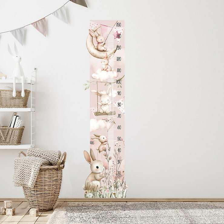 Live Vida Flower Bunnies Height Chart Wall Sticker - Pink