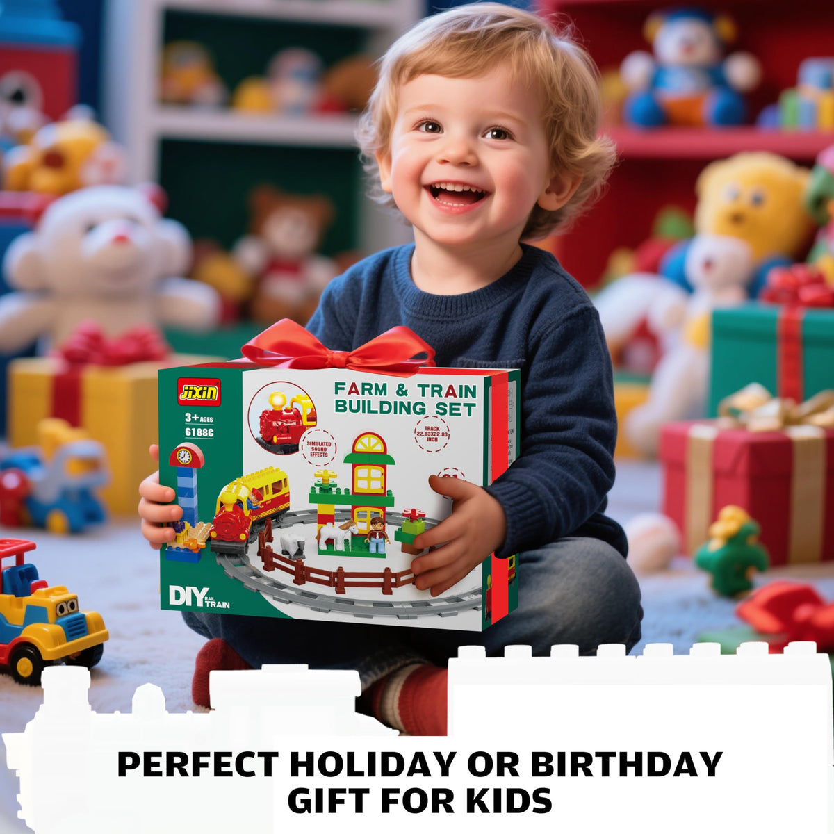 JIXIN Electric Train Toys with Farm Animals Set – Music, Lights & LEGO DUPLO Compatible Tracks