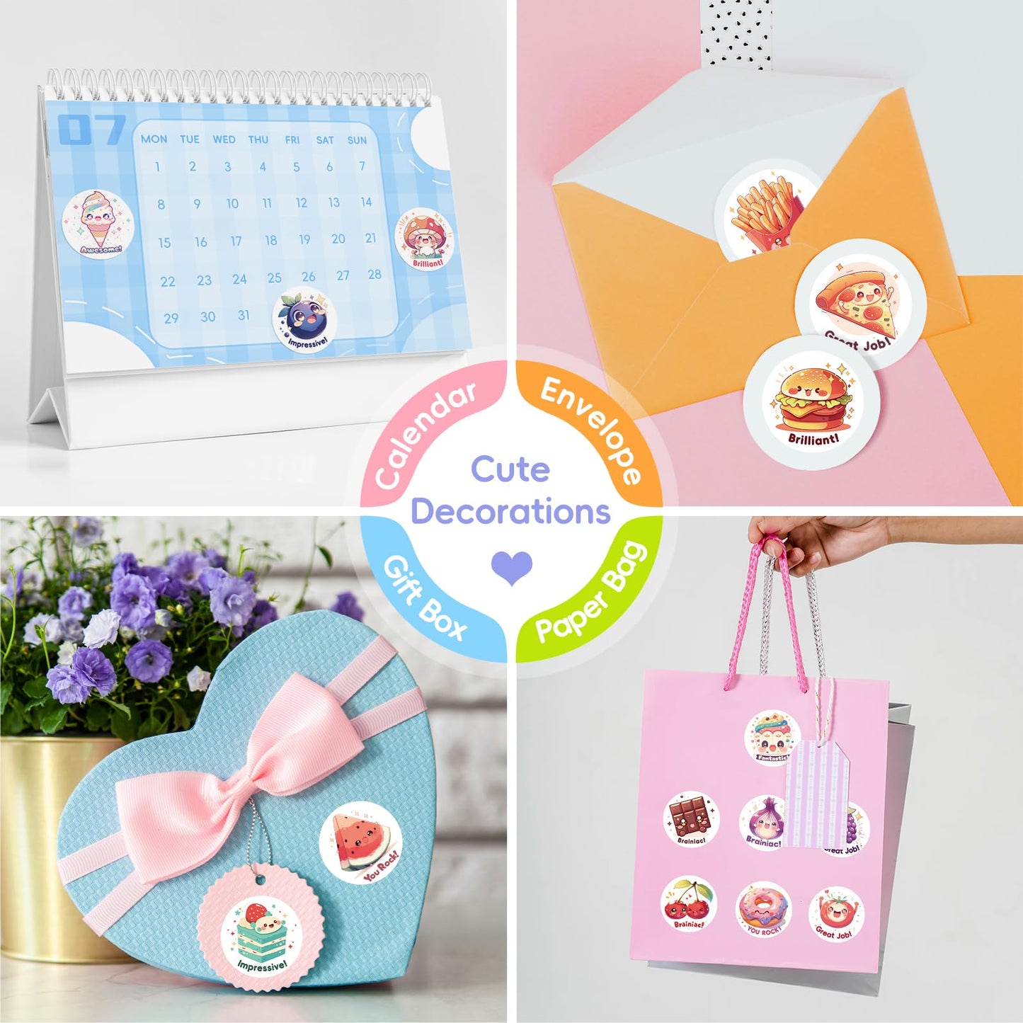 JIXZEN 3 Rolls Cute Food Stickers for Toddlers (1.0 Inch) – 1500 Vinyl Stickers, 24 Designs, Classroom Prizes