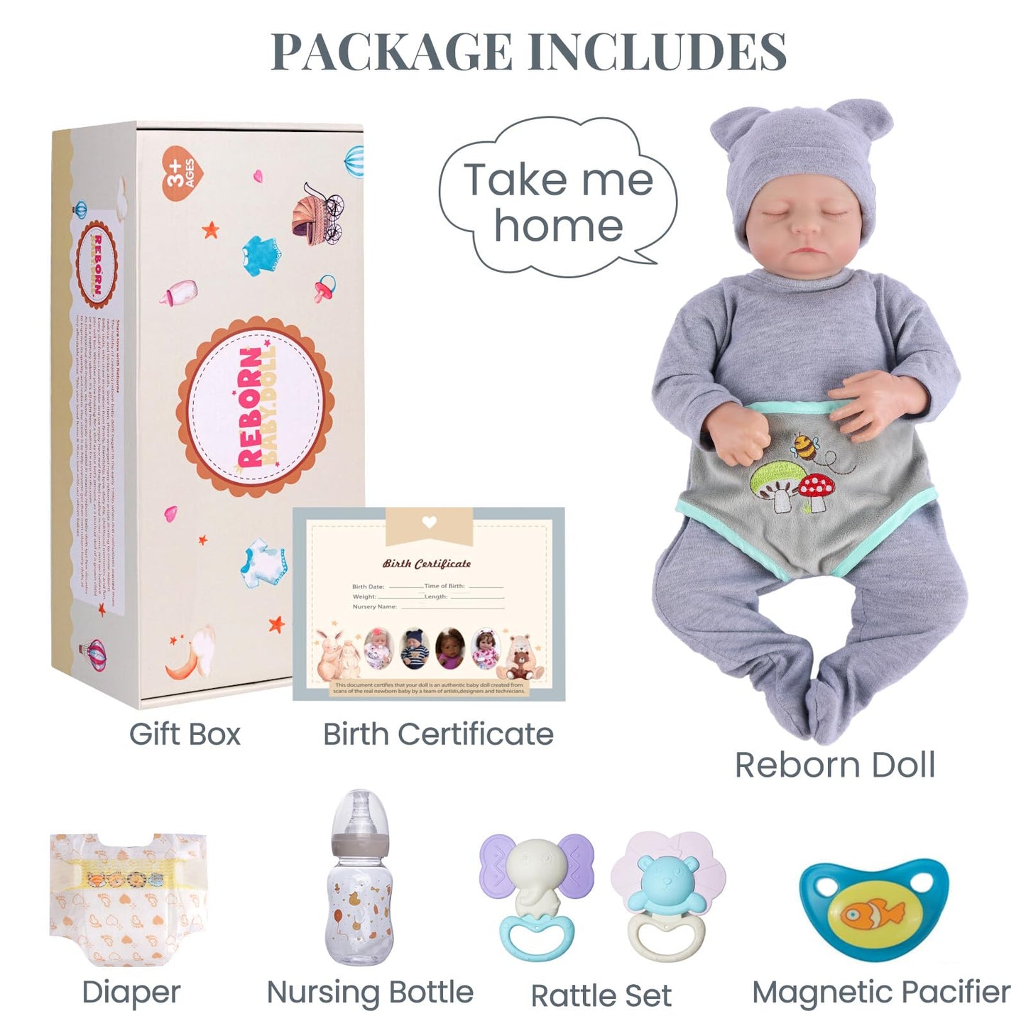JIZHI Lifelike Reborn Baby Dolls - 17-Inch Realistic Newborn Baby Boy with Feeding Kit | Poseable Vinyl Body