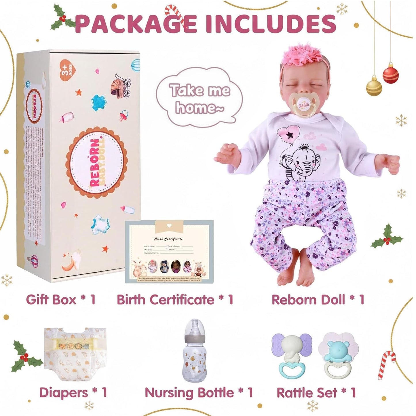 JIZHI Lifelike Reborn 17-Inch Baby Doll Girl – Poseable Vinyl Realistic Newborn with Feeding Kit