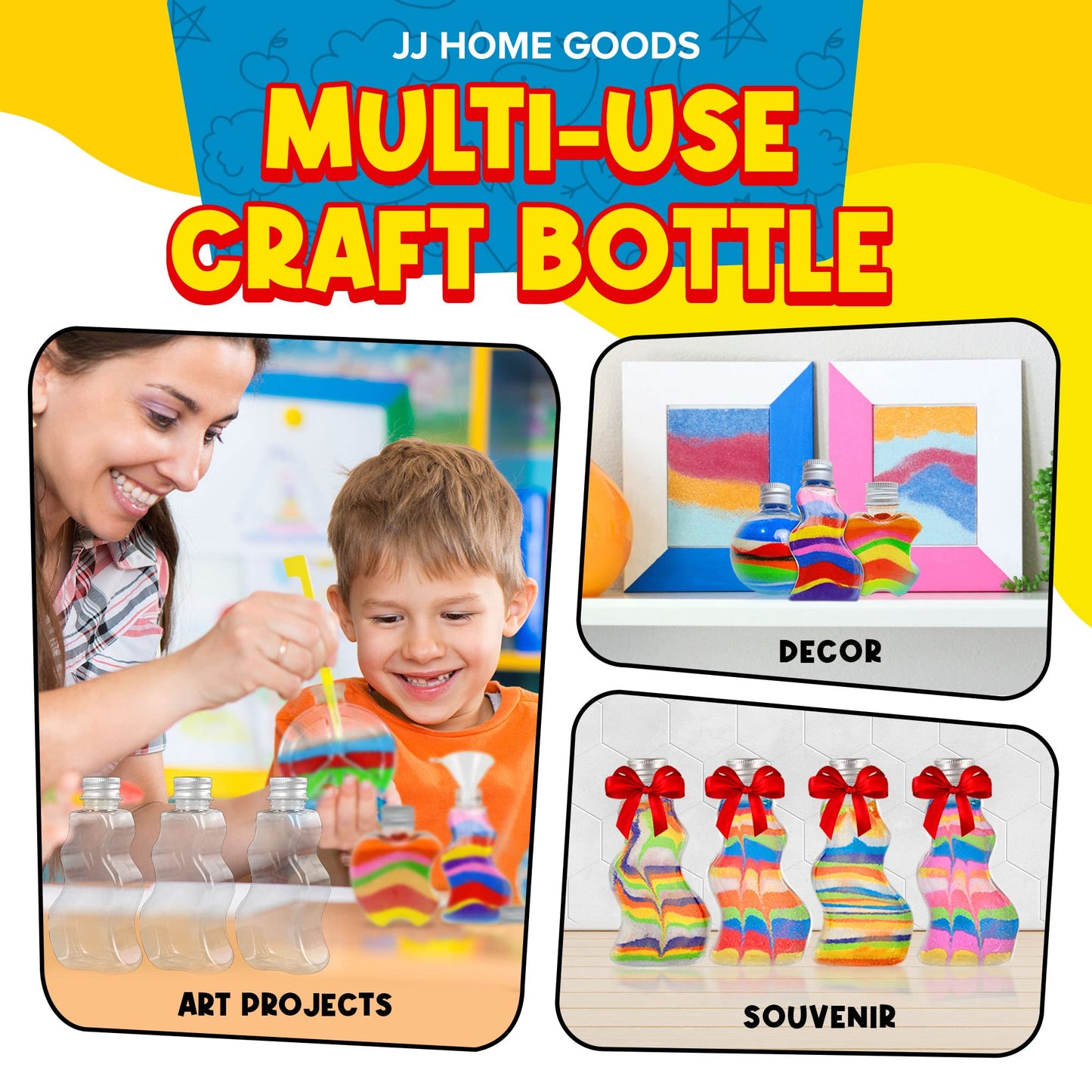JJ CARE Sand Art Bottles – 12 Wave-Shaped Bottles + 6 Small & 6 Large Funnels