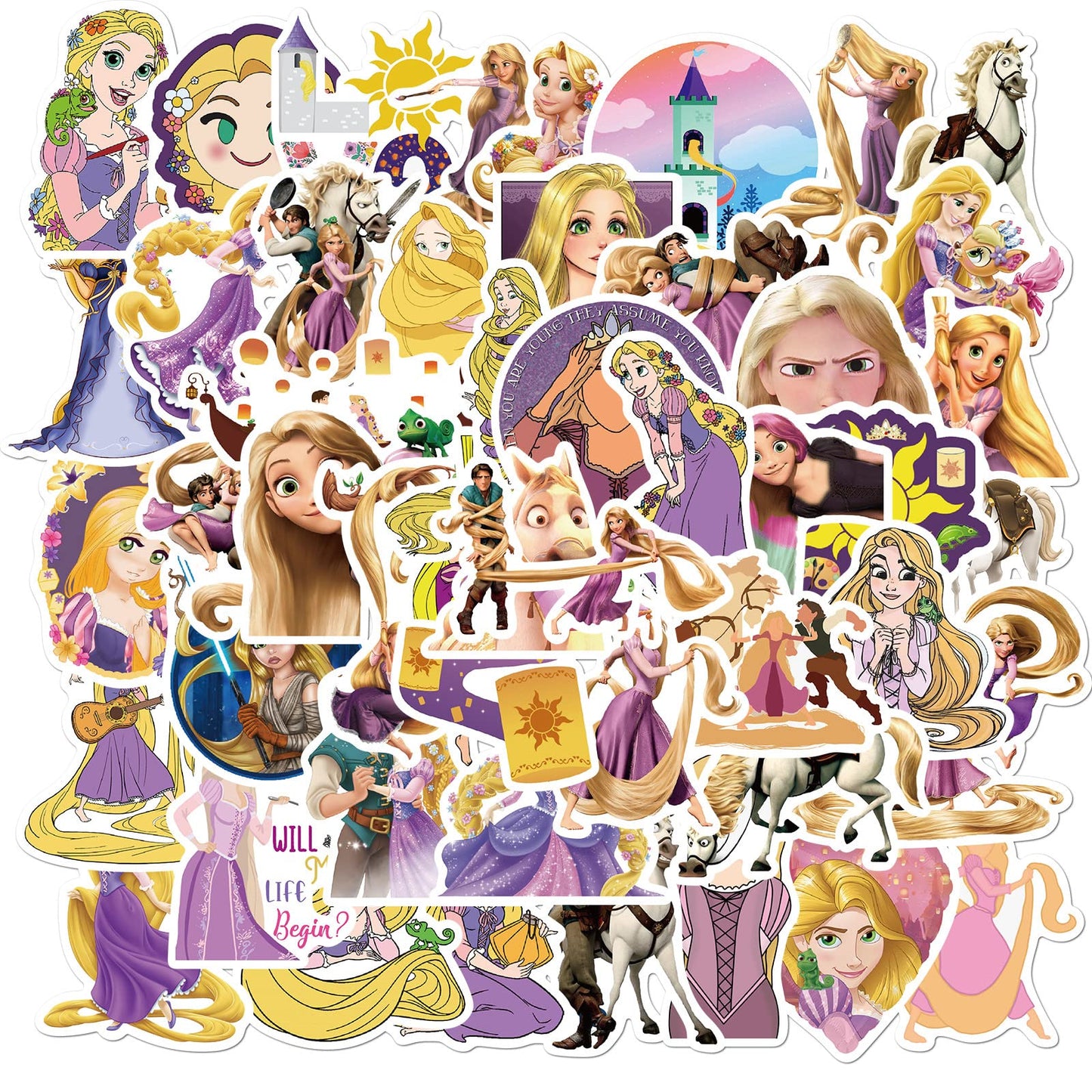 jjlin 50Pcs Tangled Cartoon Stickers – Waterproof Vinyl Decals for Laptop & Water Bottle