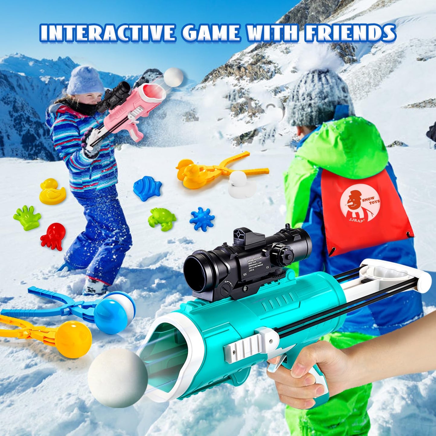 JJRAP 28 Pack Snow Toys – Snowball Launcher, Duck Snowball Makers & Sand Molds for Kids