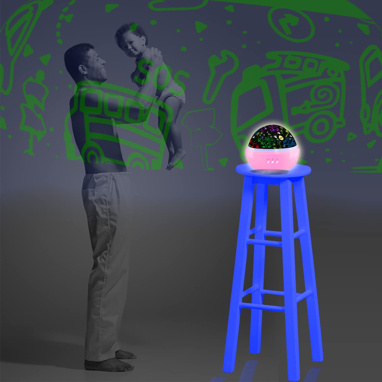 JKGIFTS Dinosaur Projection 2-in-1 Car Toy for Kids 2-10 | LED Night Light & Gift Idea