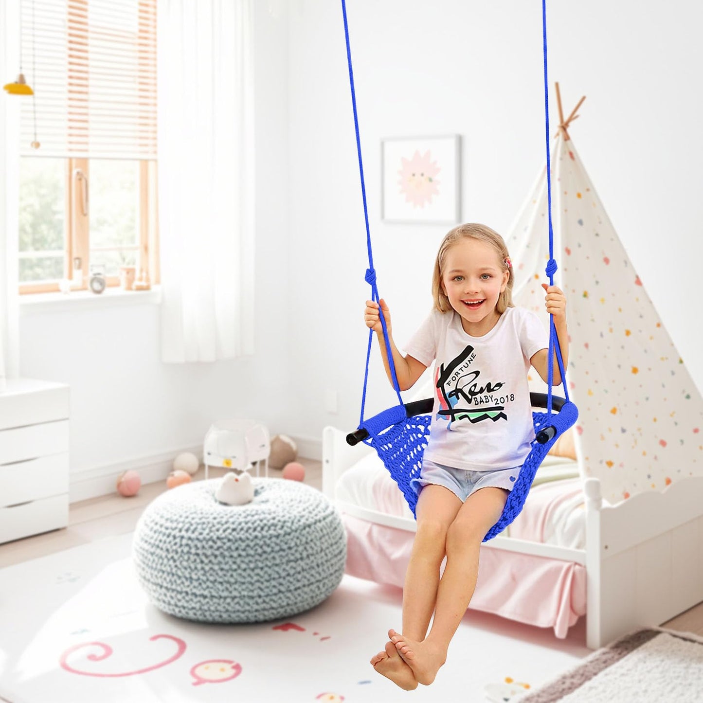 JKsmart 2 Pack Kids Swing Seat – Heavy Duty Rope Swing, 440 lb Capacity (Blue)