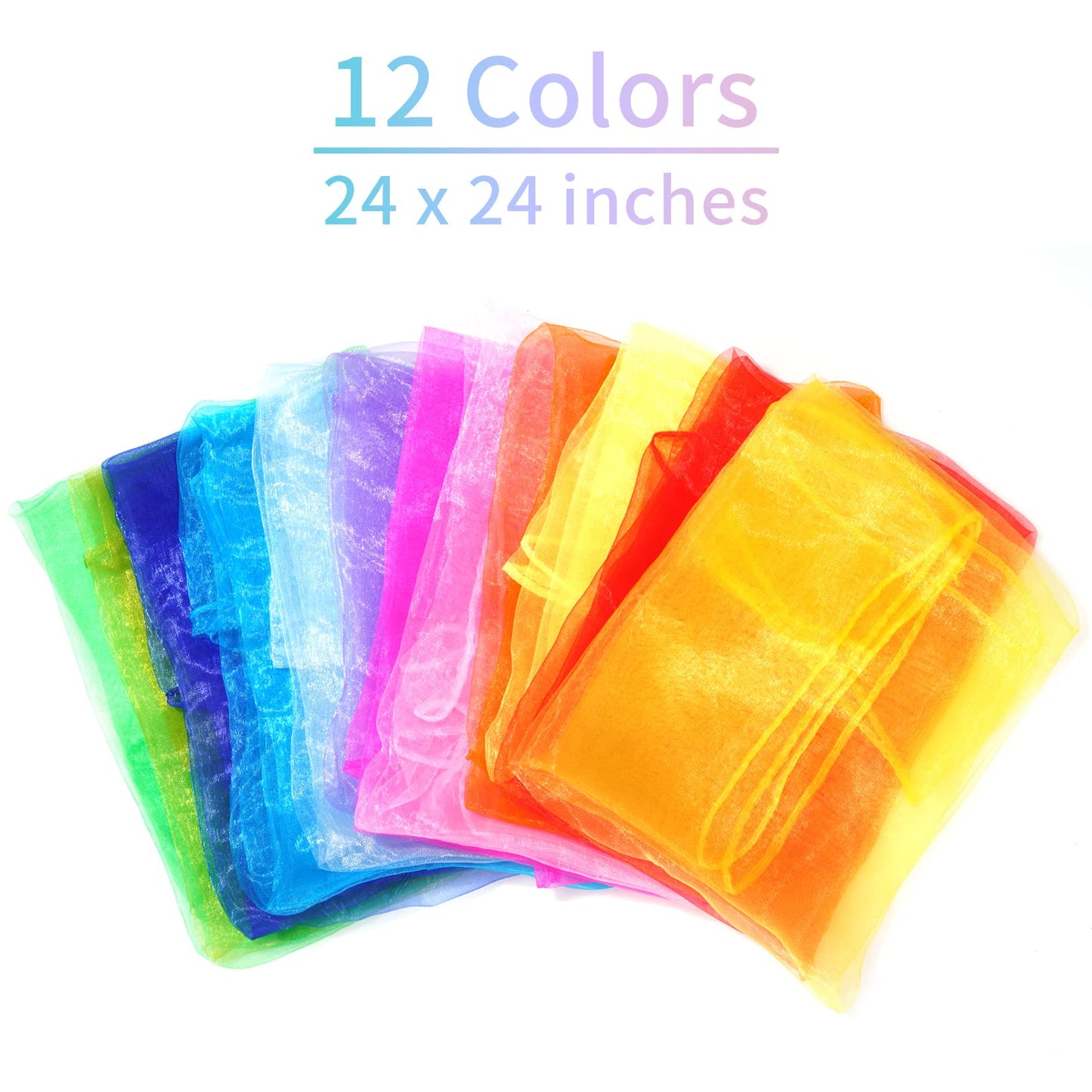 Jmkcoz 12pcs Square Juggling Silk Scarves – 24 Inches, 12 Colors for Dance & Magic