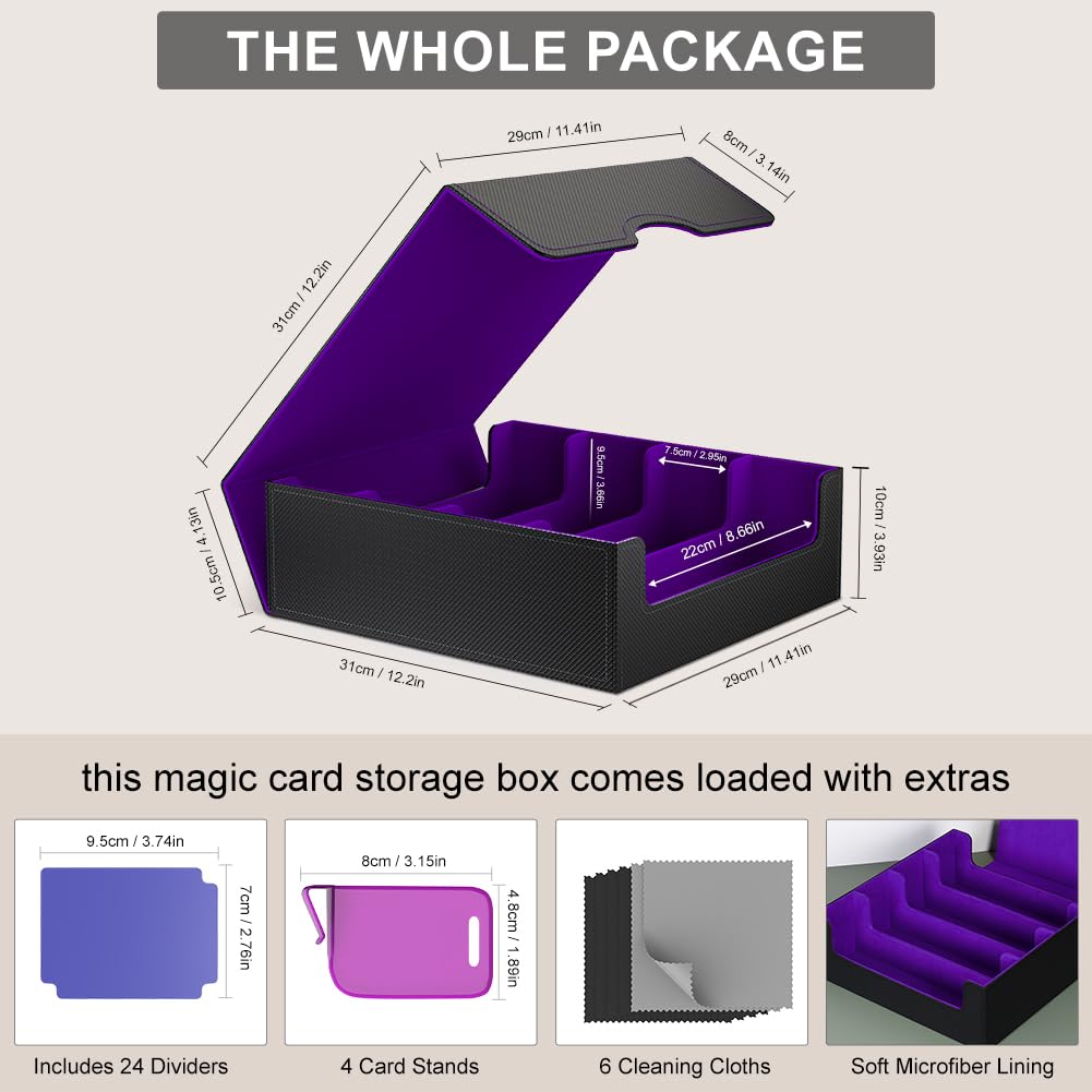 JNLODGE Trading Card Storage Box – 3000+ Cards Capacity, Magnetic, Waterproof PU Leather