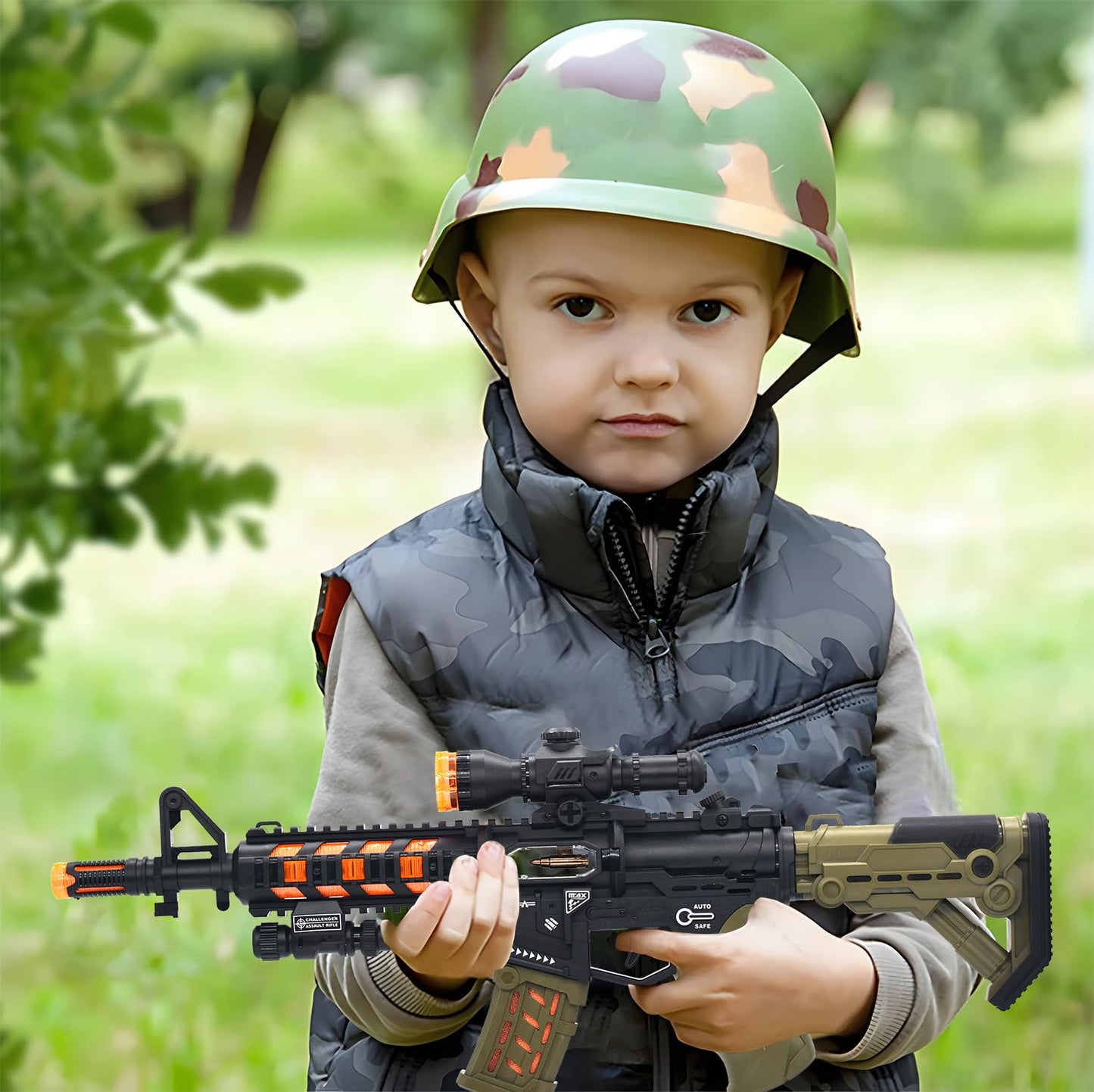 JOCOUNY JQ211 Light Up Toy Machine Gun – LED Lights, Sound Effects, Telescopic Barrel