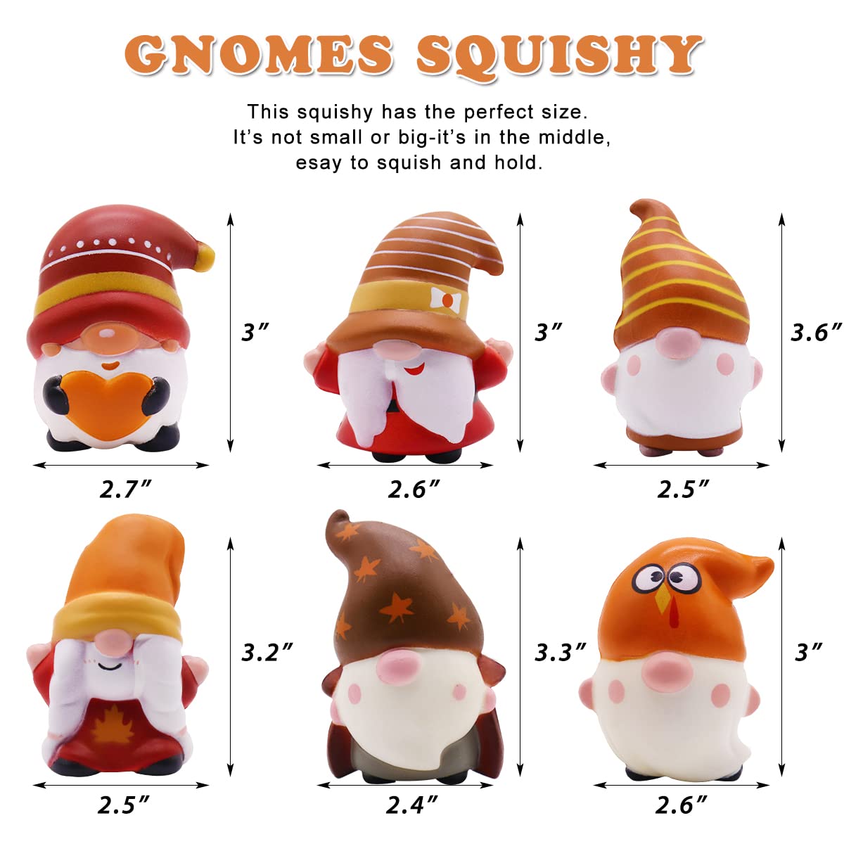JOINBO Thanksgiving Gnomes Squishies – 6 Pack Kids' Stress Relief Toys