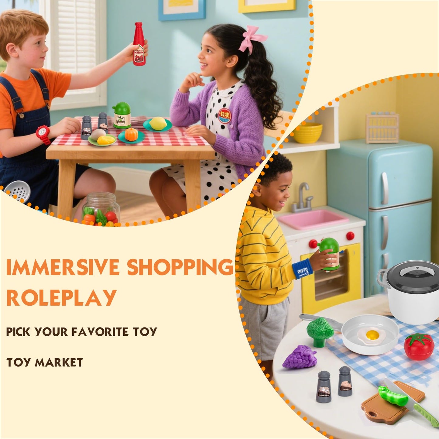 JOKERKING 35-Piece Kids Kitchen Toy Set (White) | Pretend Play Pots, Pans & Food