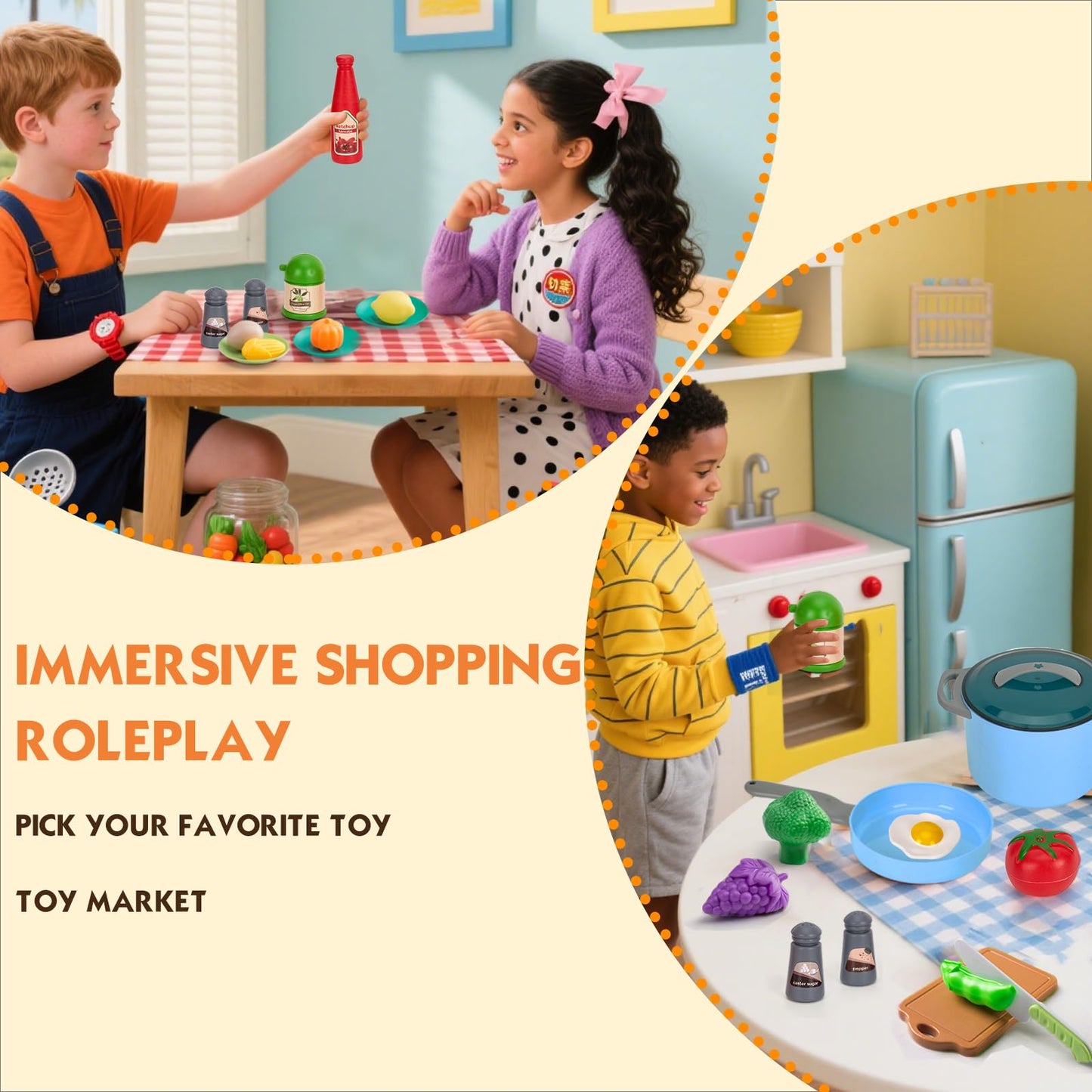 JOKERKING 35-Piece Kids Kitchen Toy Set — Pretend Play Pots, Pans, Utensils & Food (Blue)