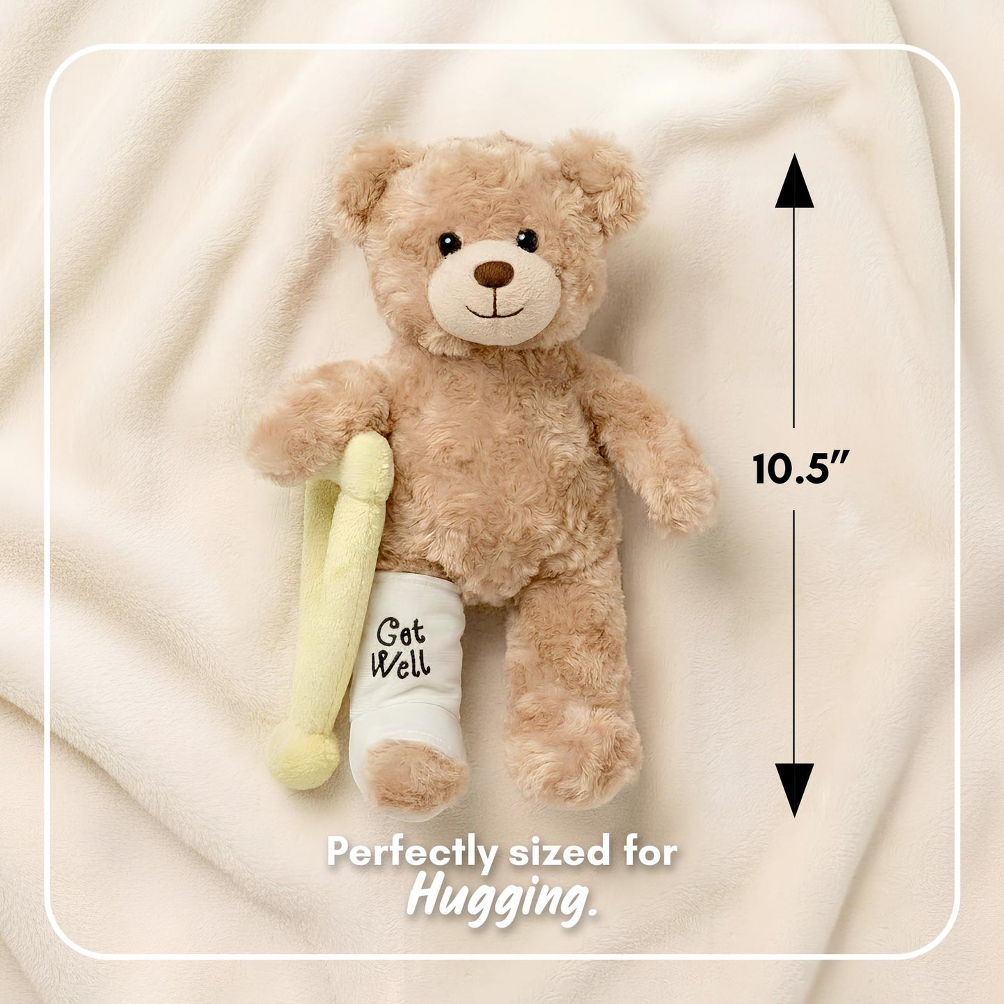 Jolitee Broken Leg Teddy Bear with Reversible Cast & Crutch – 10.5 in Get Well Gift