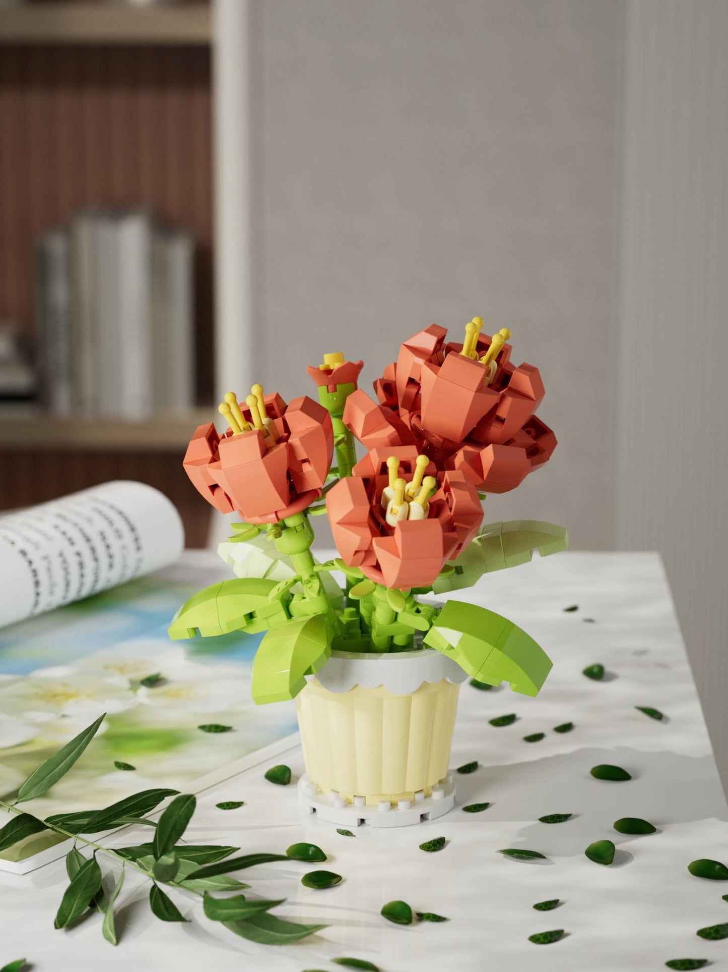 Jollcnoia Peony Mini Flower Bonsai Blocks | DIY Flower Pot Building Toys