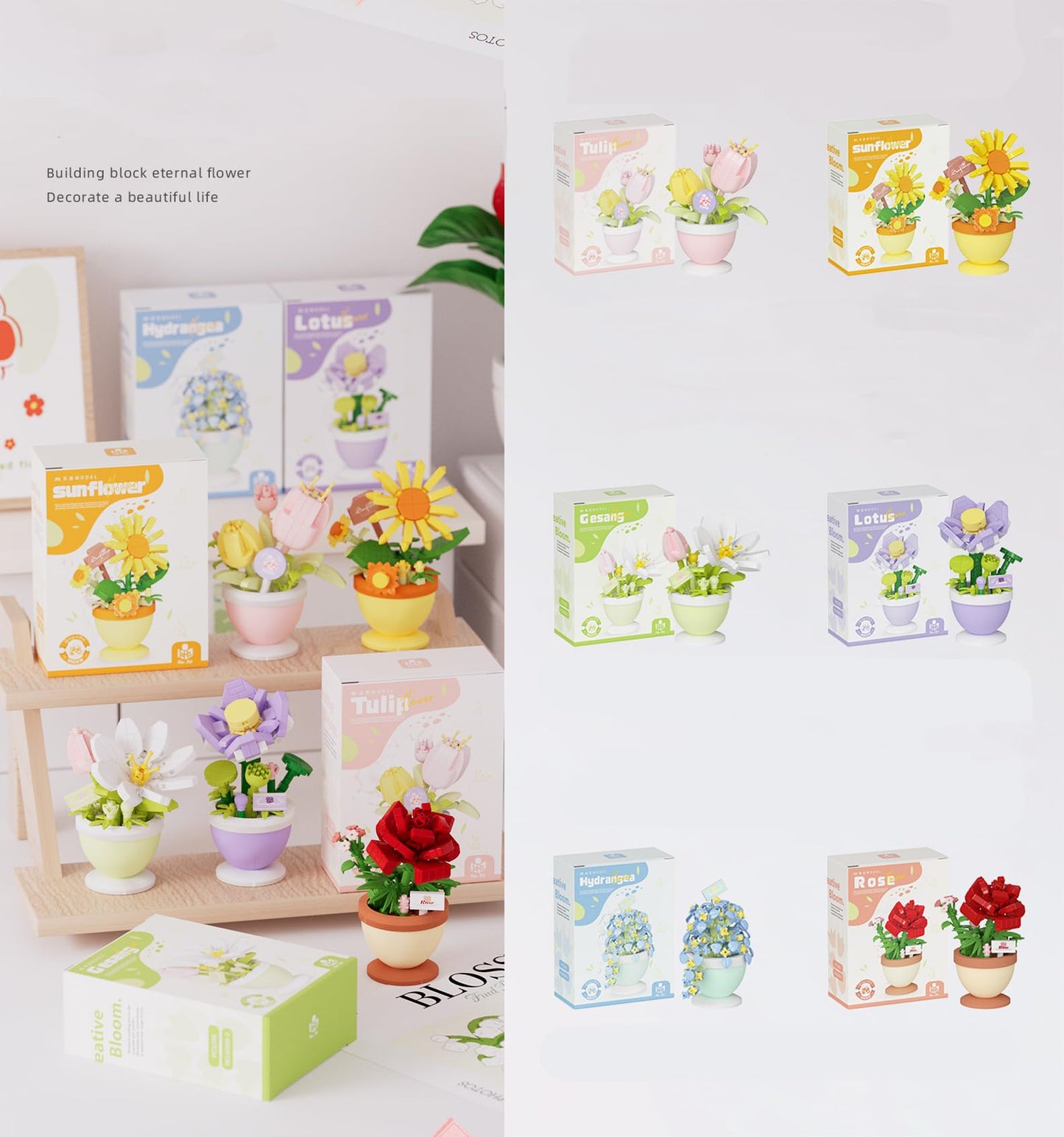 Jollcnoia Hydrangea Mini Flower Bonsai Building Toy – DIY Potted Plant Blocks