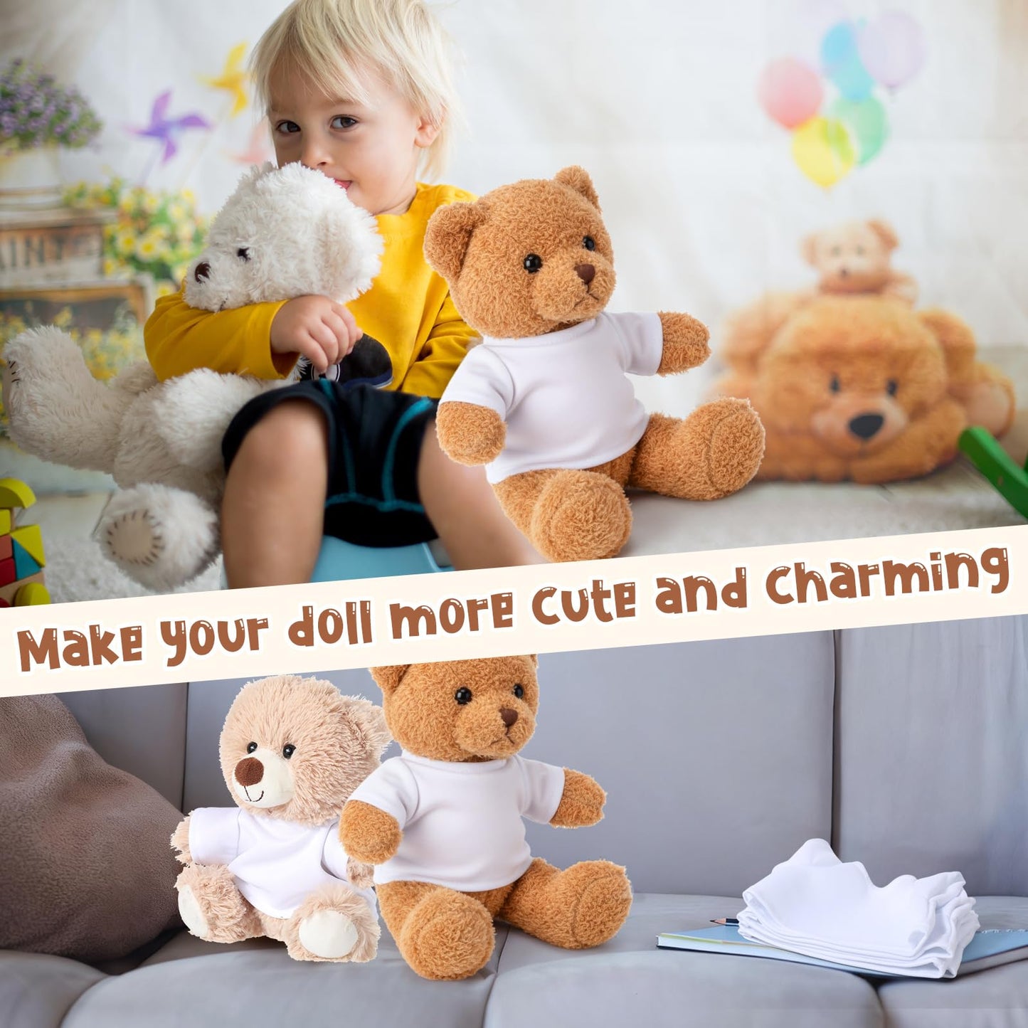 JolliLudo 24 Pcs DIY Teddy Bear Shirts – White Blank Clothing for 14-16 Inch Plush Bears