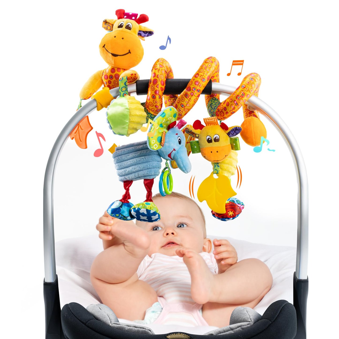 Jollybaby Giraffe Crib Toy & Teether for Babies 0-12 Months — Sensory Play, Music Box, Spiral Clip
