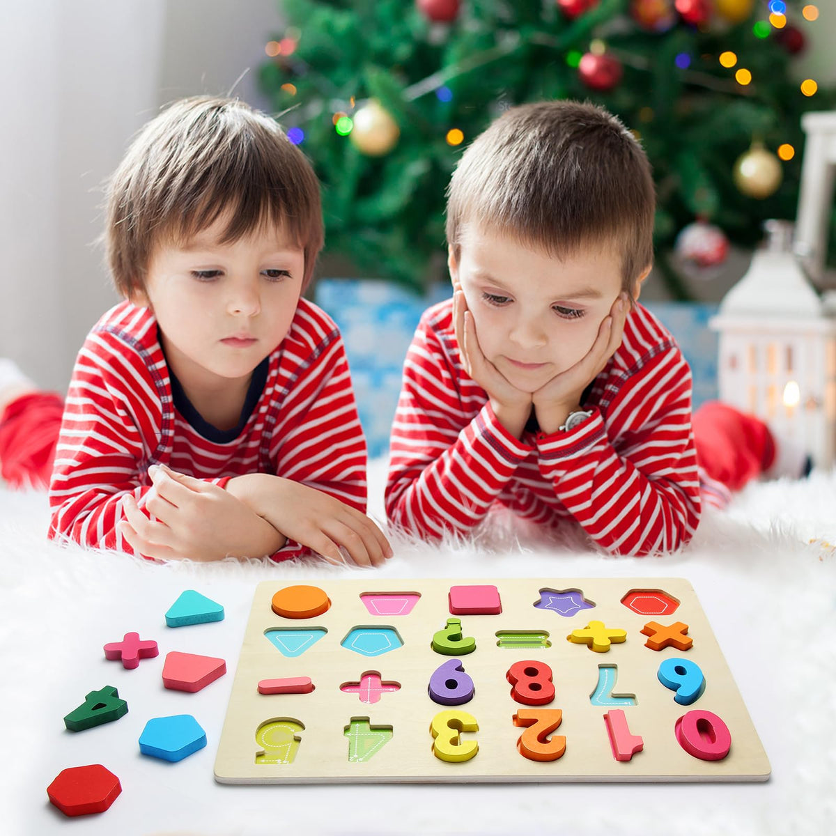 JOLSNAF Wooden Puzzles for Toddlers – Number & Shape Montessori Toys