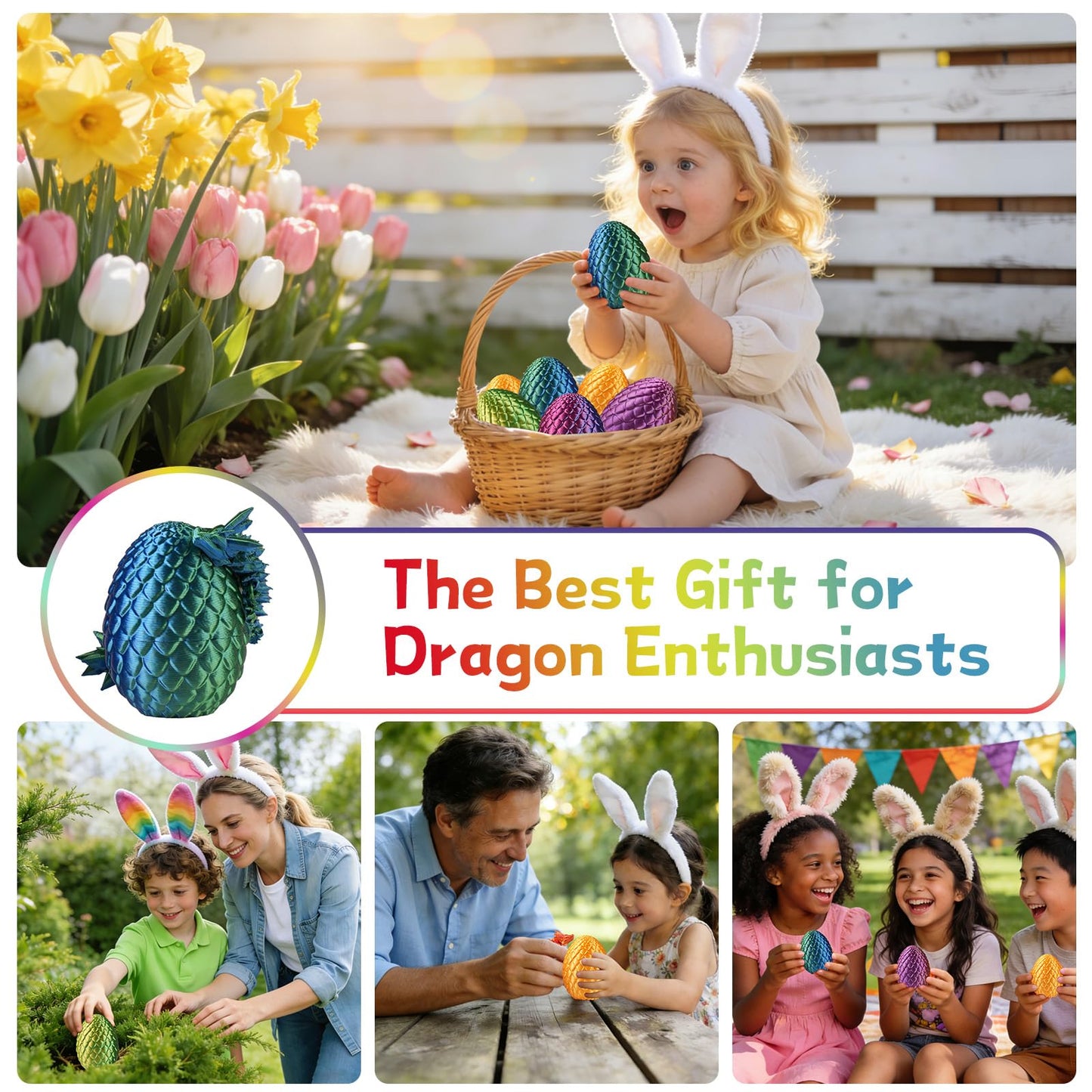 JOMBY 12PCS 3D Printed Dragon Eggs with Dragon Inside – Easter Basket & Desk Decor