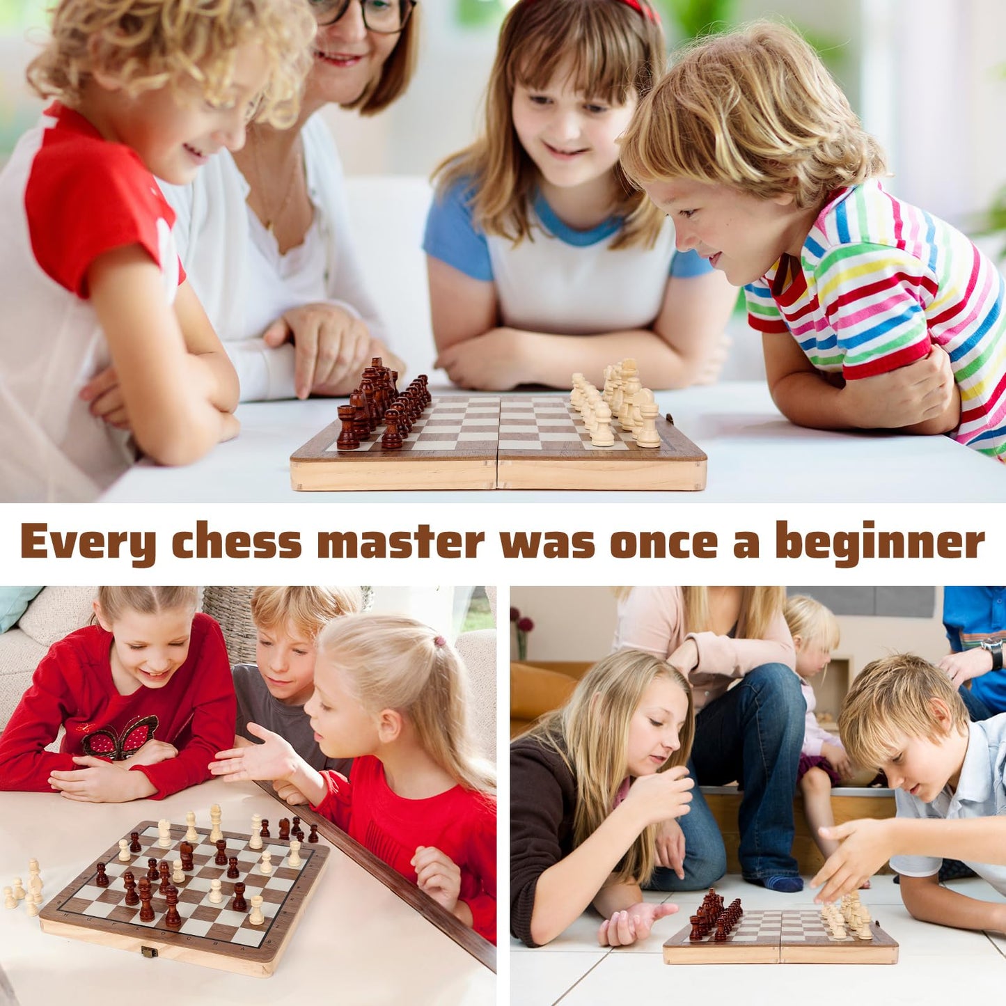 Joneytech Wooden Chess Set – 11.5-Inch Magnetic Foldable Board with Built-In Storage