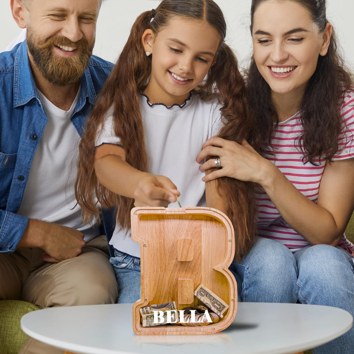 JOOMLAFLY Wooden Letter Piggy Bank – Large Initial Coin Bank for Kids