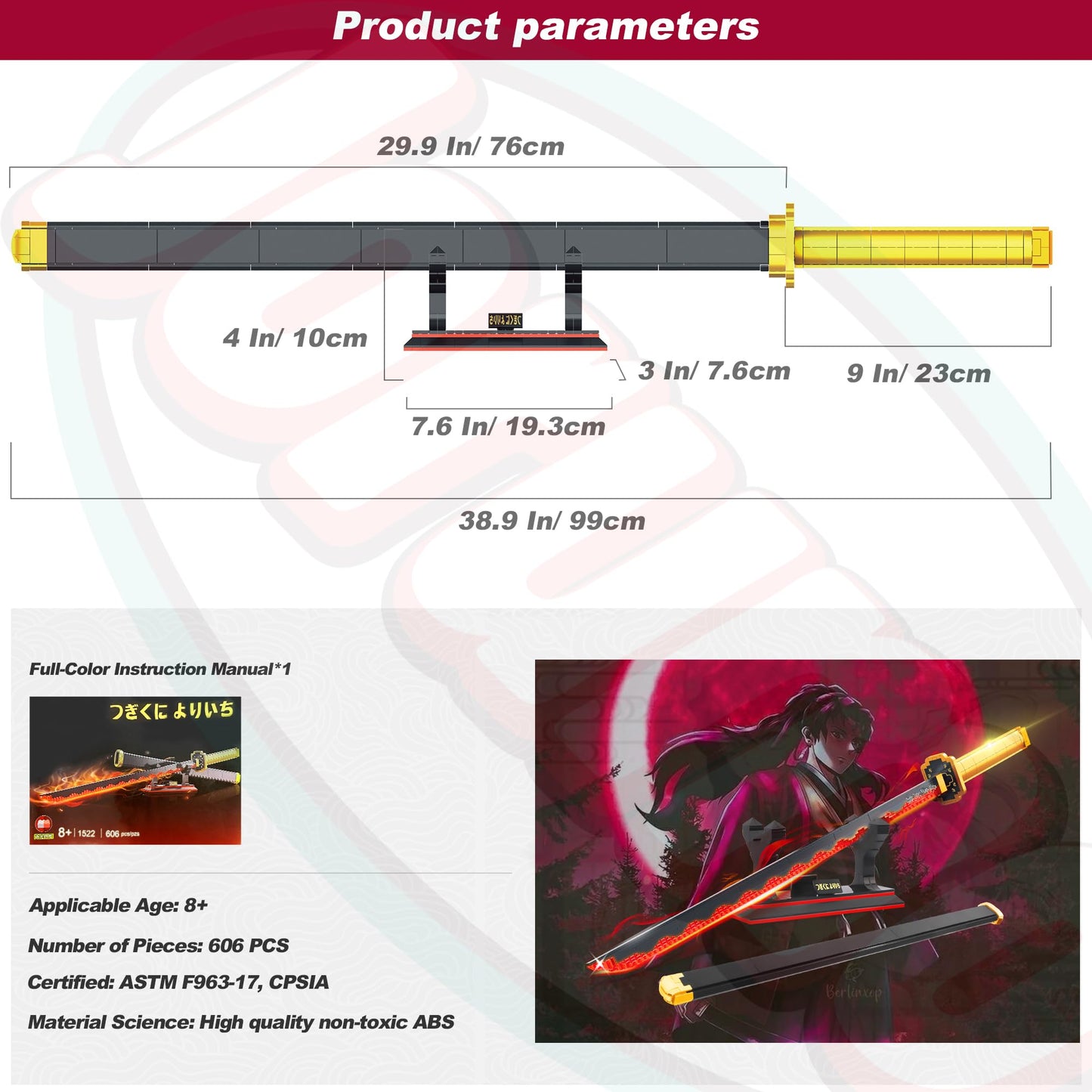 Jorumo 39-Inch Yoriichi Sword Building Set – 788 Pcs with Scabbard & Stand