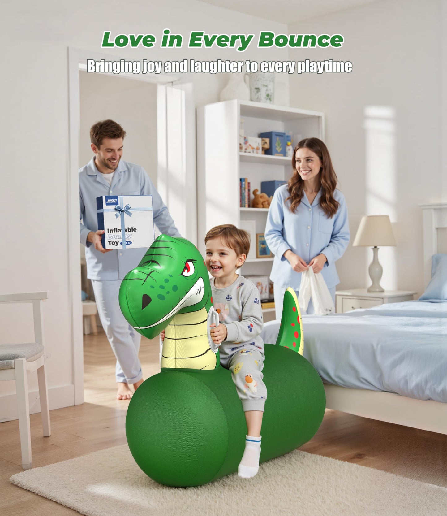 JOSEN Bouncy Hopper Giant Dinosaur Ride-On Toy — Inflatable Indoor/Outdoor Bouncer for Kids & Teens Up to 220 lbs