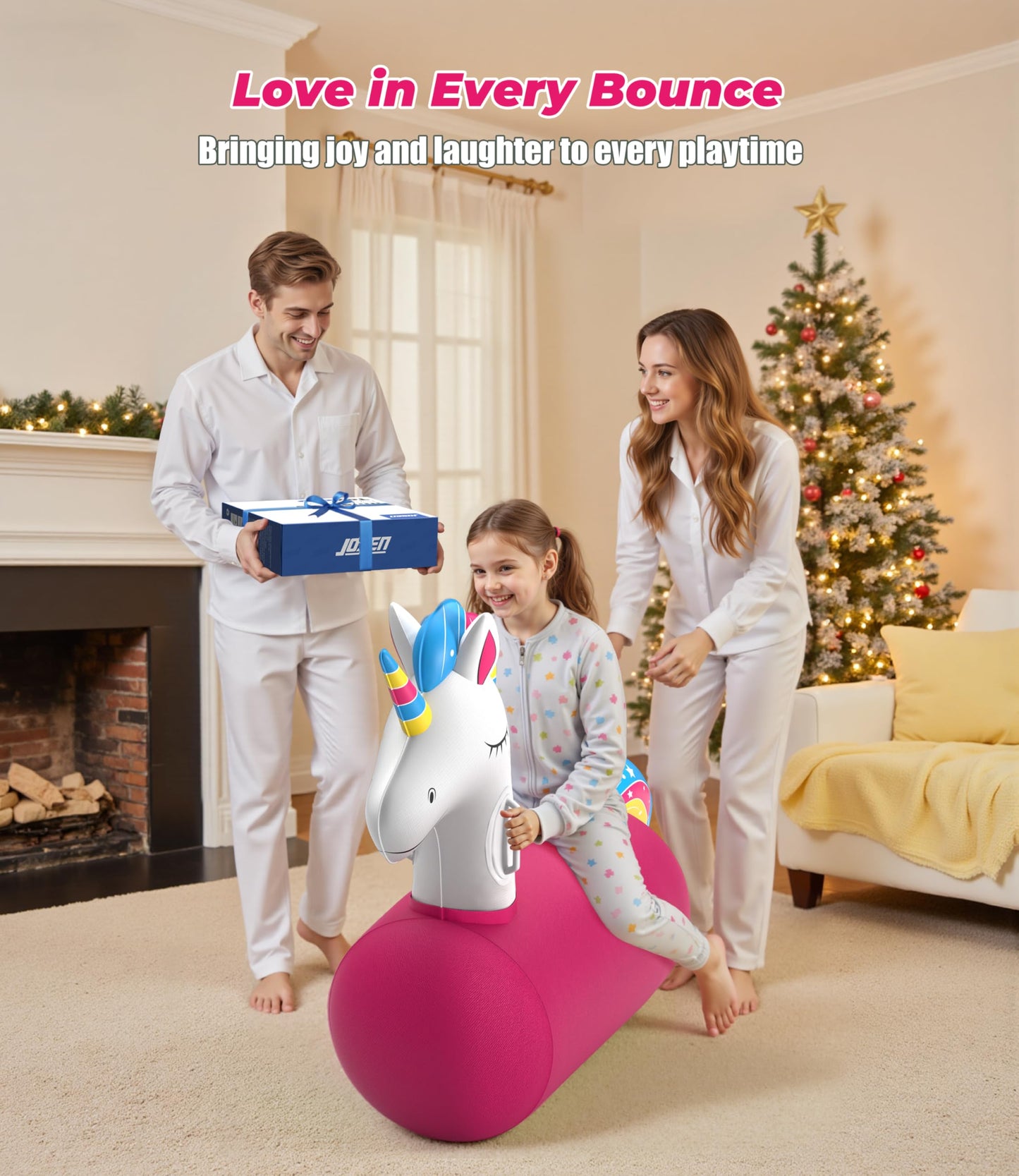 JOSEN Giant Unicorn Bouncy Hopper – Inflatable Ride-On Toy for Indoor & Outdoor Fun (Up to 220 lbs)