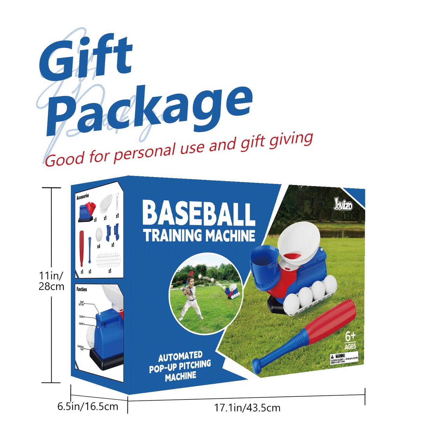 Jovizo Automatic Baseball Pitching Machine for Kids – Indoor/Outdoor Batting Trainer with 4 Balls