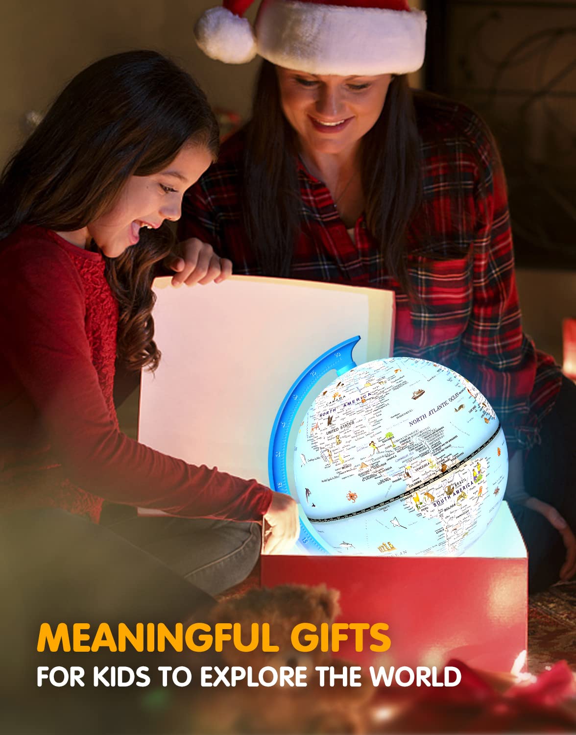 JOWHOL 8-Inch Illuminated Globe with 100+ Illustrations | LED Night Light Desk Globe for Kids