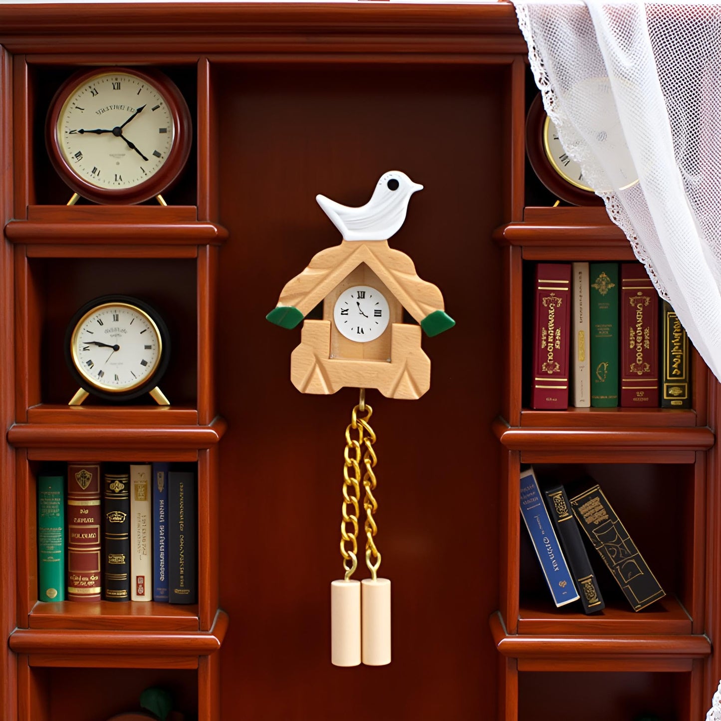 Jowxsx 1-12 Scale Miniature Wooden Clock - Realistic Cuckoo Clock for Dollhouses