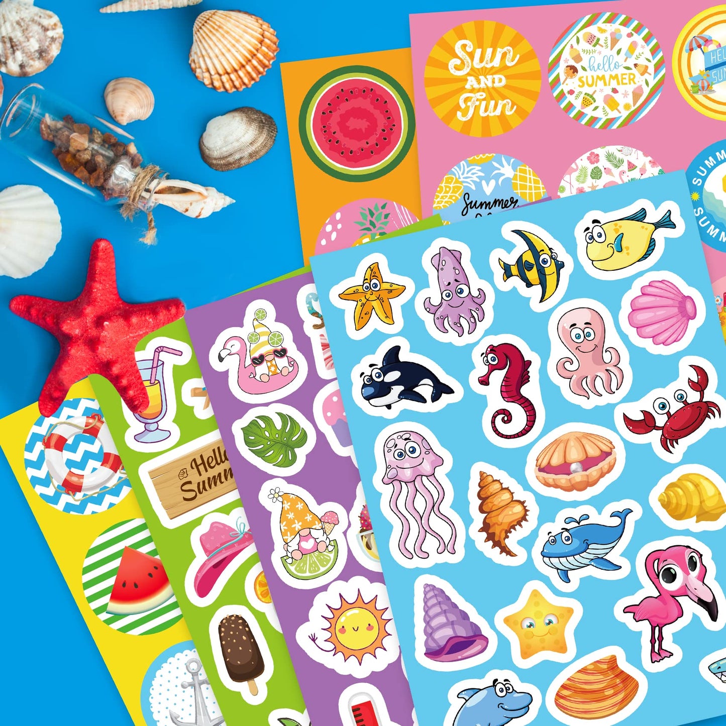 Joy Bang 500 Pcs Summer Stickers for Kids | Beach, Ocean & Hawaiian Themes