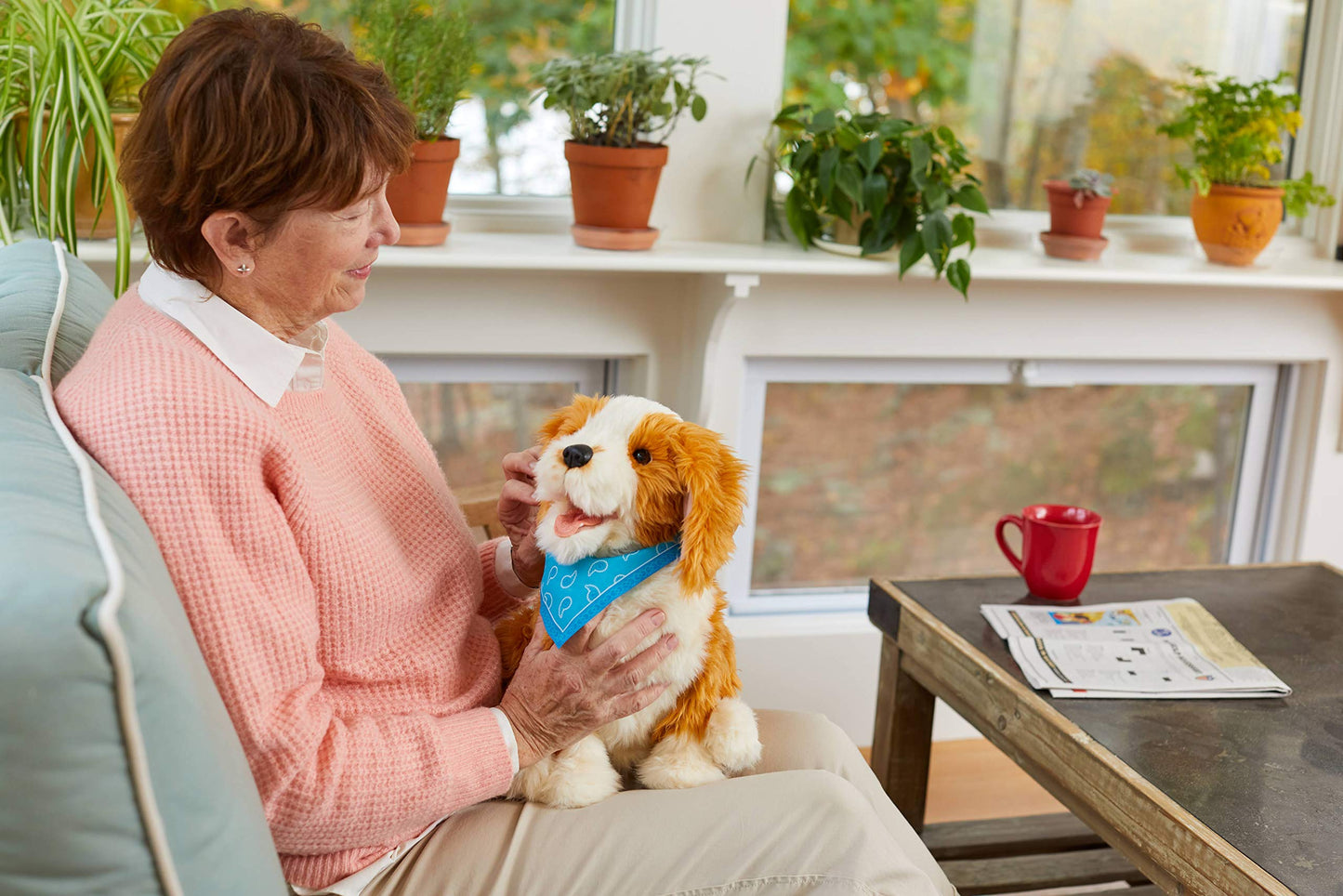 Joy for All Freckled Pup — Brown & White Soft-Touch Interactive Companion Pet