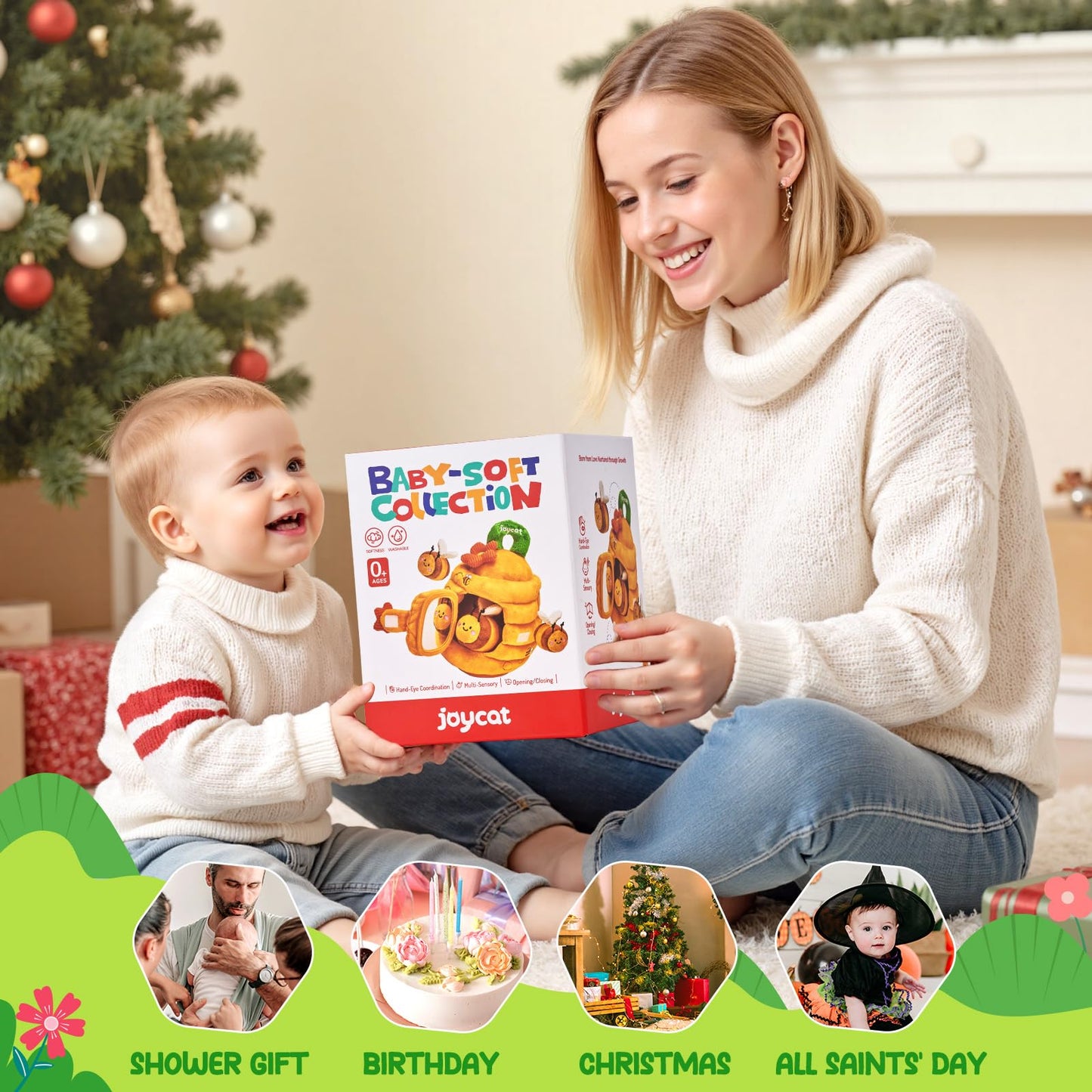 JoyCat Beehive Baby Toy — 5 Sensory Bees, Montessori-Inspired for 6-12 Months