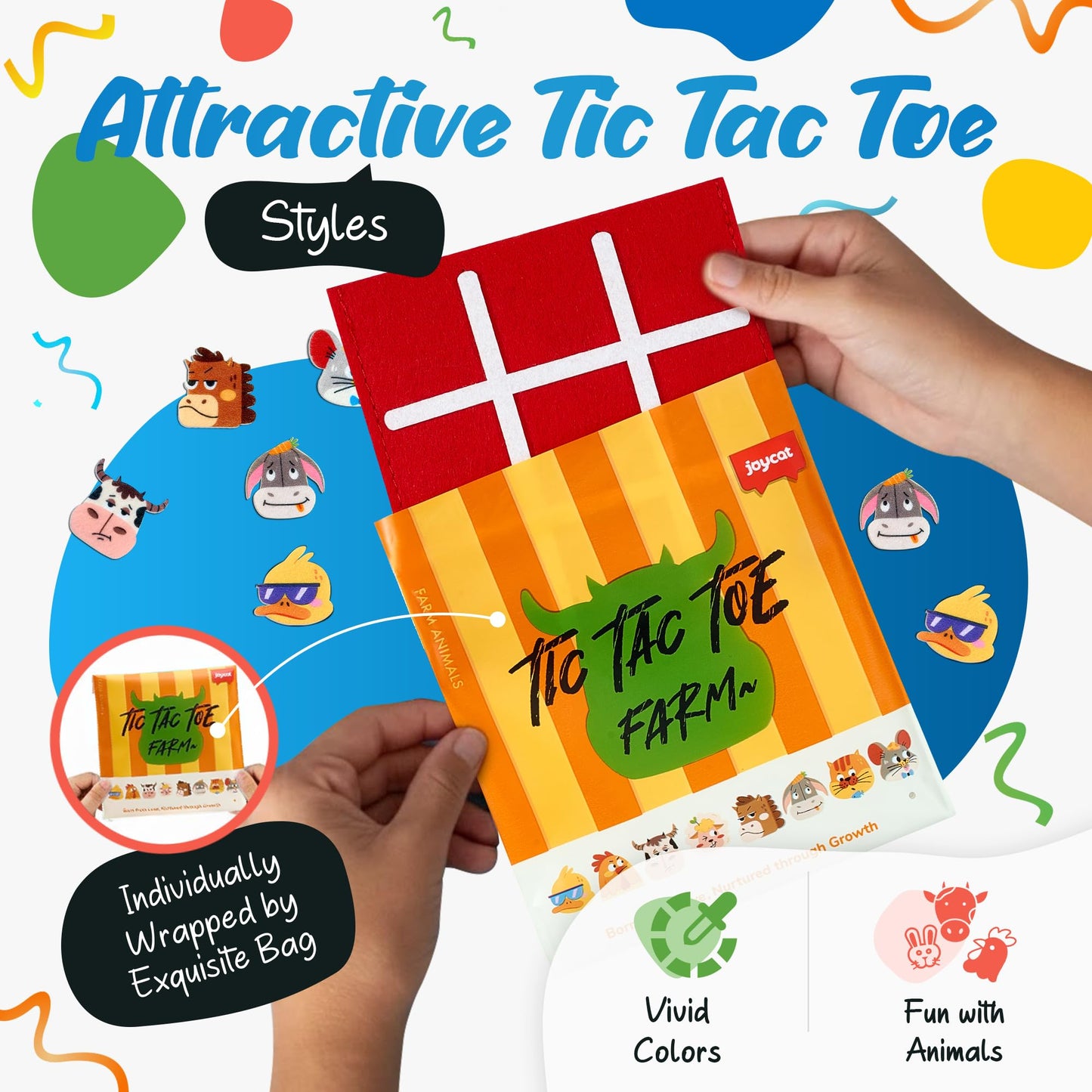 JoyCat 24 Pack Tic Tac Toe Board Game – Farm Theme, Party Favors & Classroom Prizes