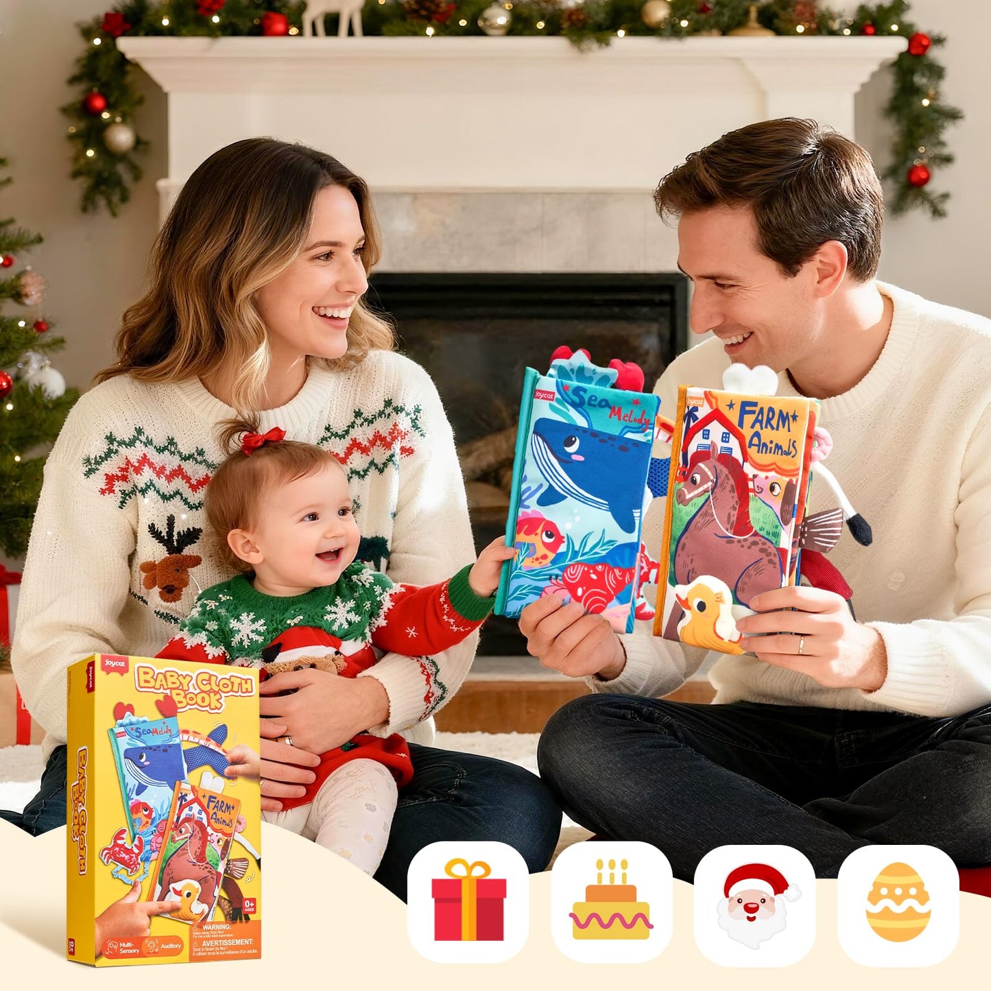 JoyCat 2-Pack Baby Cloth Books: Farm & Ocean Montessori Sensory Toys for 0-12 Months