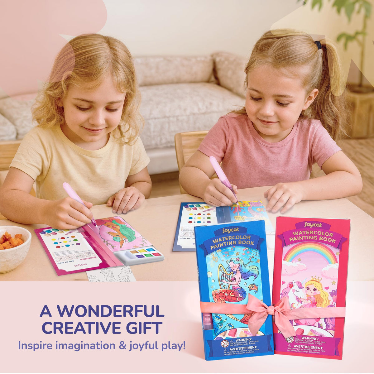 JoyCat 2 Pack Pocket Paint with Water Coloring Books – Magical Pony & Ocean Princess (Ages 3-8) | Travel Art Kit