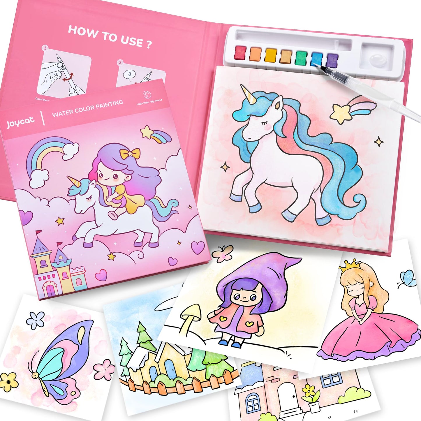 JoyCat Watercolor Coloring Book Set – Magical Pony (Ages 3-5) No Mess 3-in-1