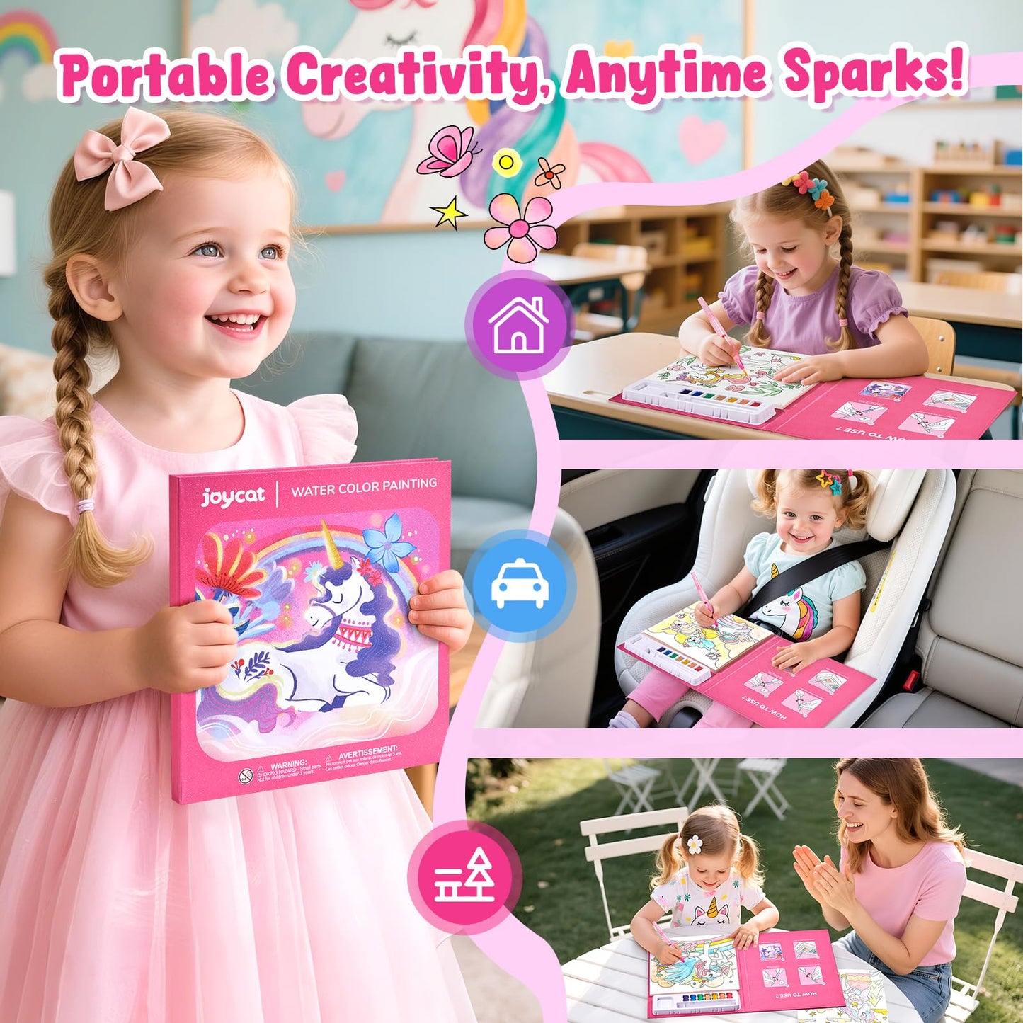 JoyCat Paint with Water Coloring Books for Toddlers – 3-in-1 No Mess Watercolor Set with Magical Pony (Ages 3-5)