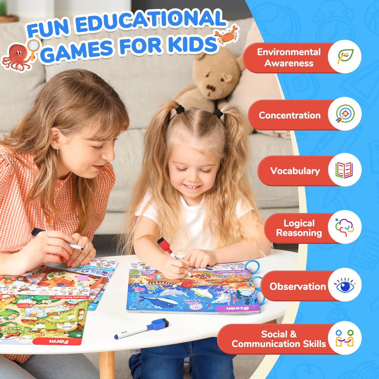 JoyCat Seek & Find Game Books for Kids 3-8 — Travel-Friendly, Screen-Free Learning
