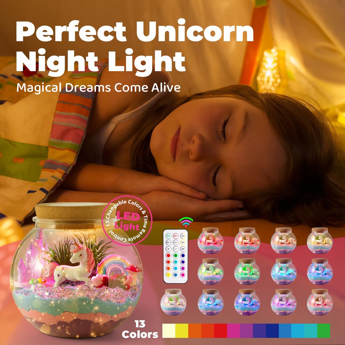 JOYEEMAX Unicorn Light-Up Terrarium Kit for Kids | DIY Unicorn Garden & LED Night Light
