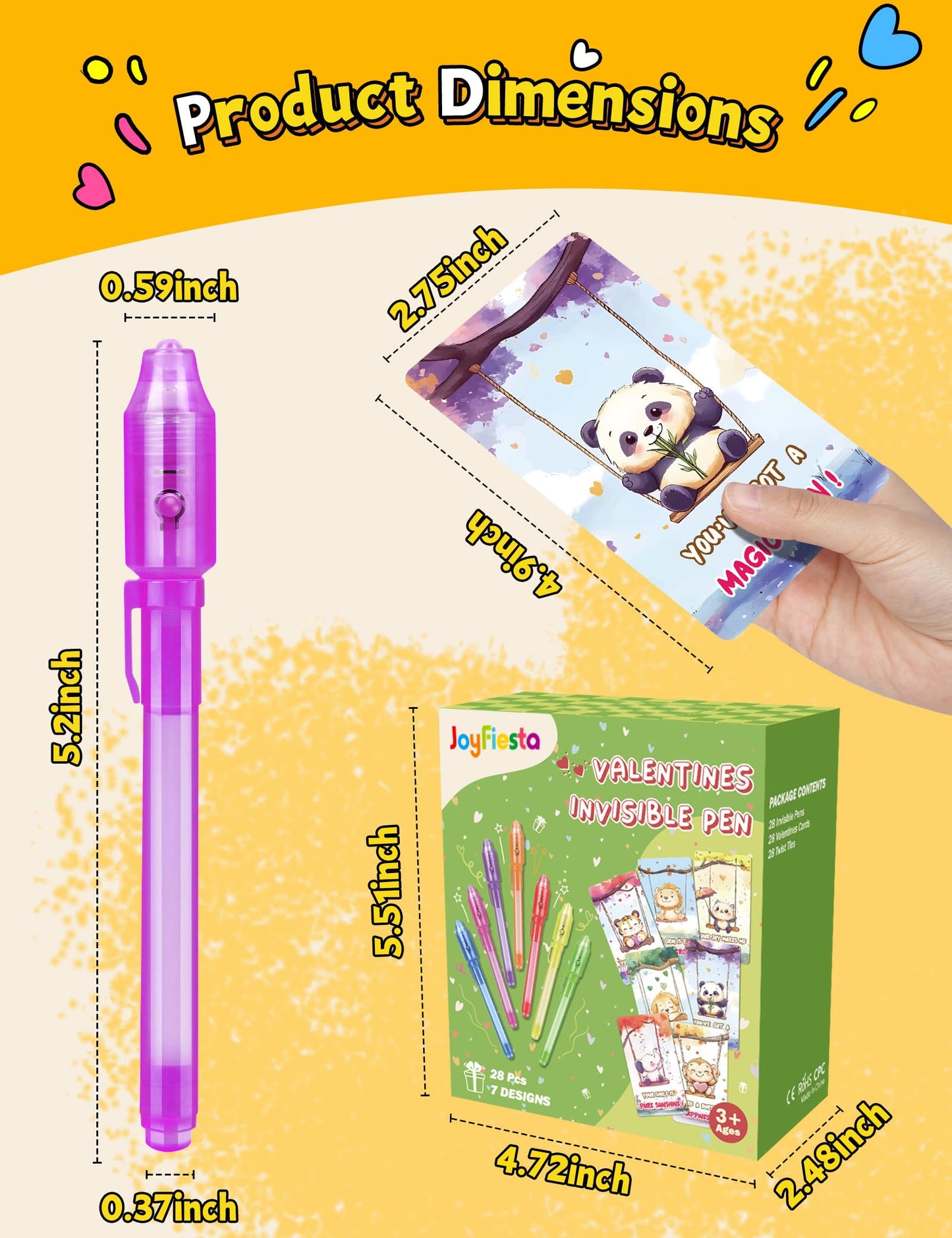 JoyFiesta 28 Valentines Cards with Invisible Ink Pens – Classroom Gifts for Kids