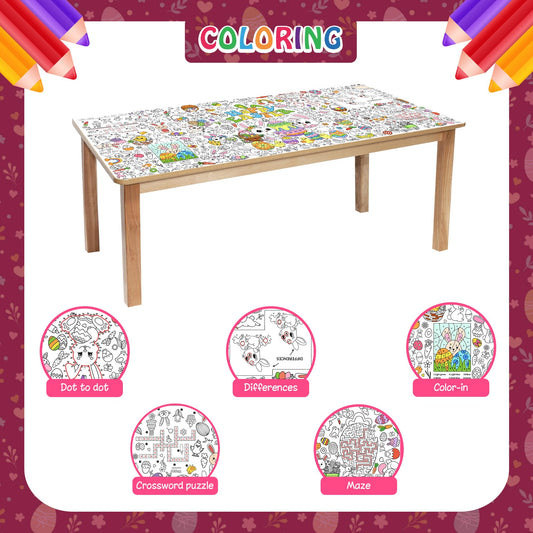 JOYGATHER Easter Coloring Tablecloth for Kids – Large 72x30 Inch Poster with Bunnies, Eggs, Flowers
